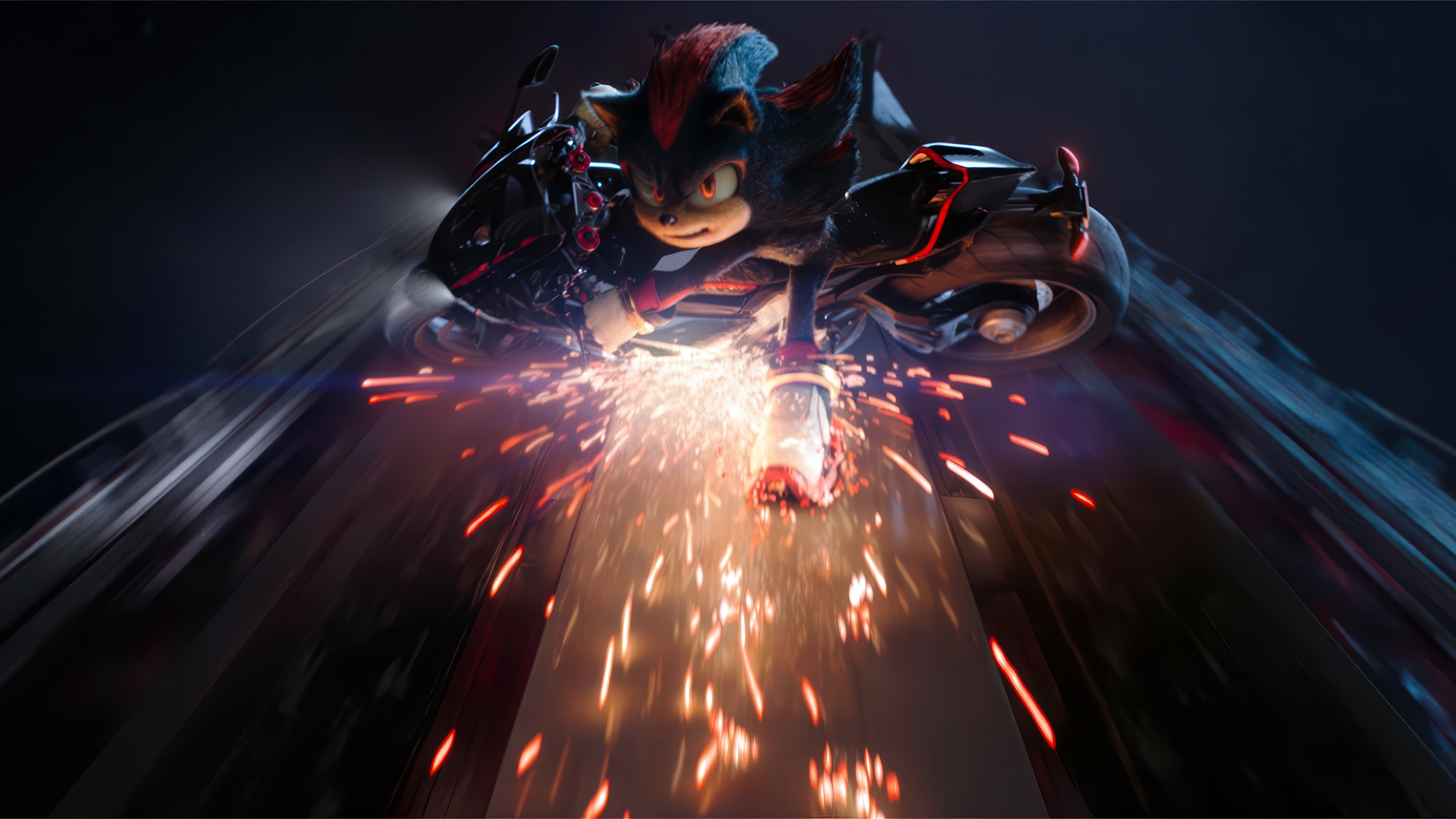 Shadow the Hedgehog riding a motorcycle in 4K HD Wallpaper