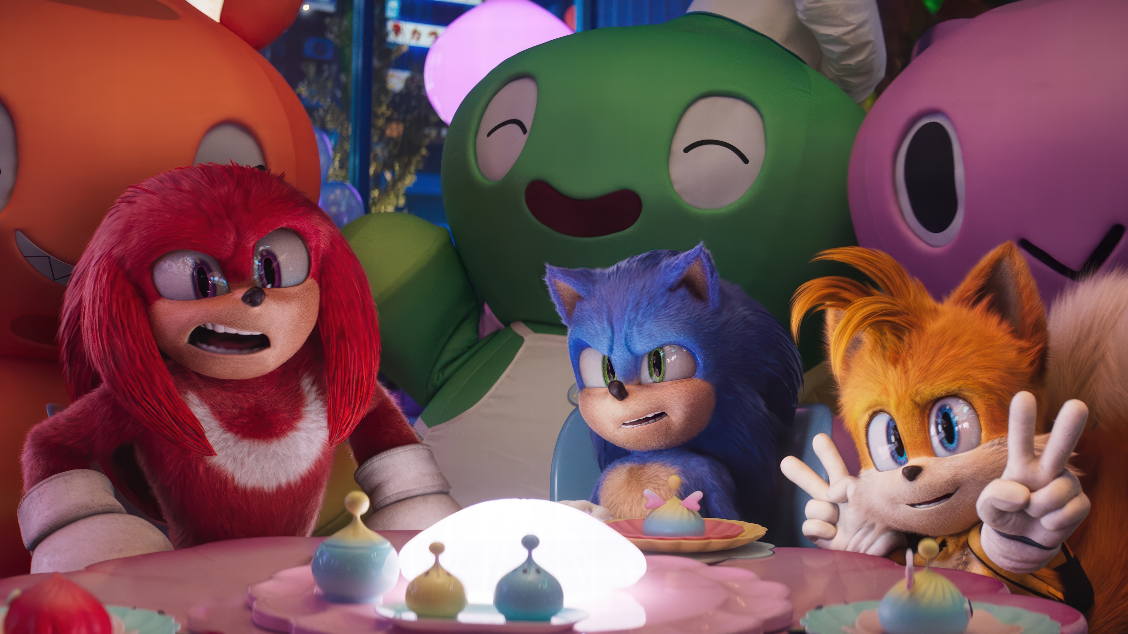 Knuckles, Sonic, and Tails at a Party HD Wallpaper