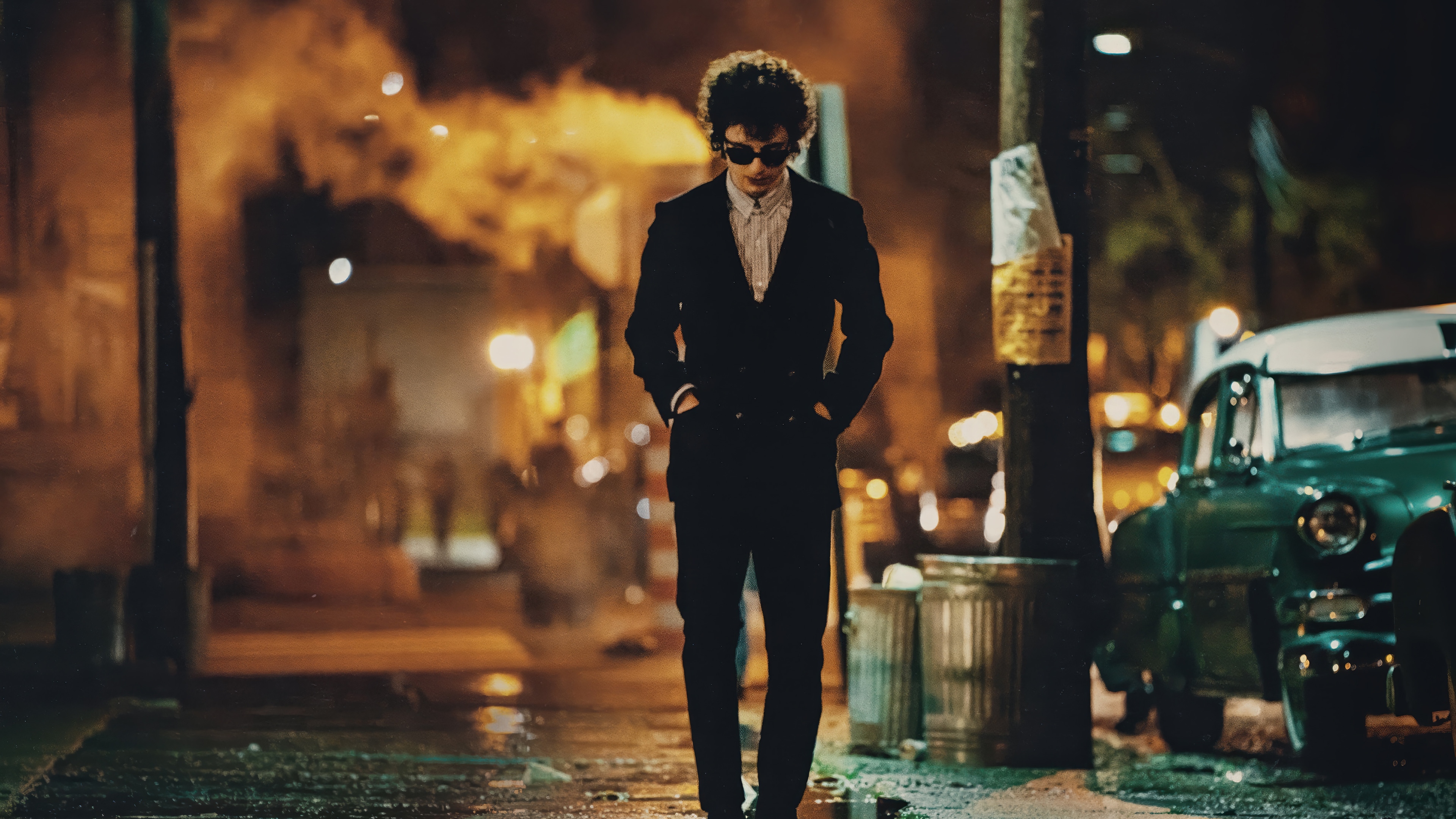 Timothee Chalamet in a suit walking at night HD Wallpaper