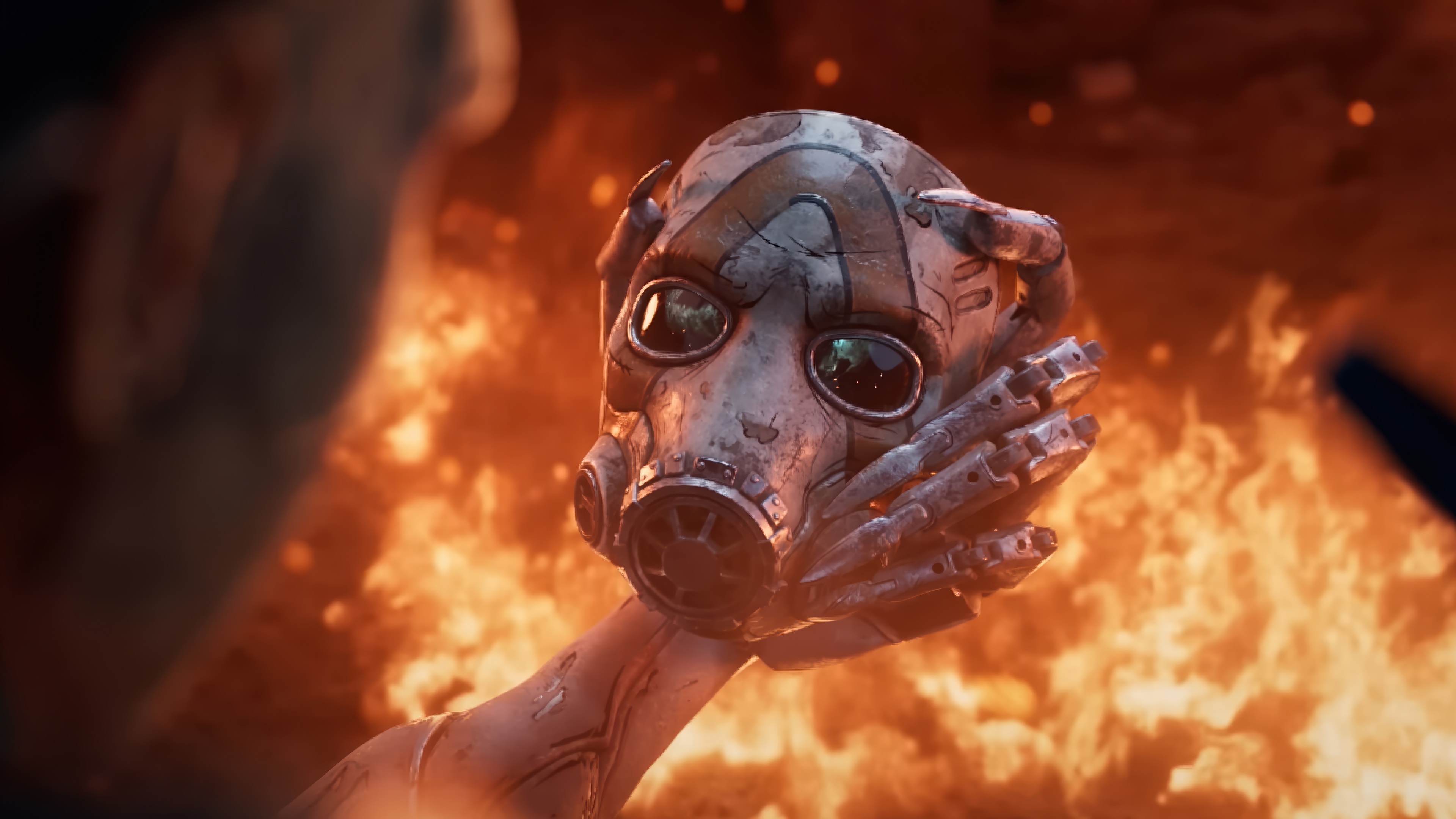 Borderlands Psycho Mask in Flames 4K HD Wallpaper