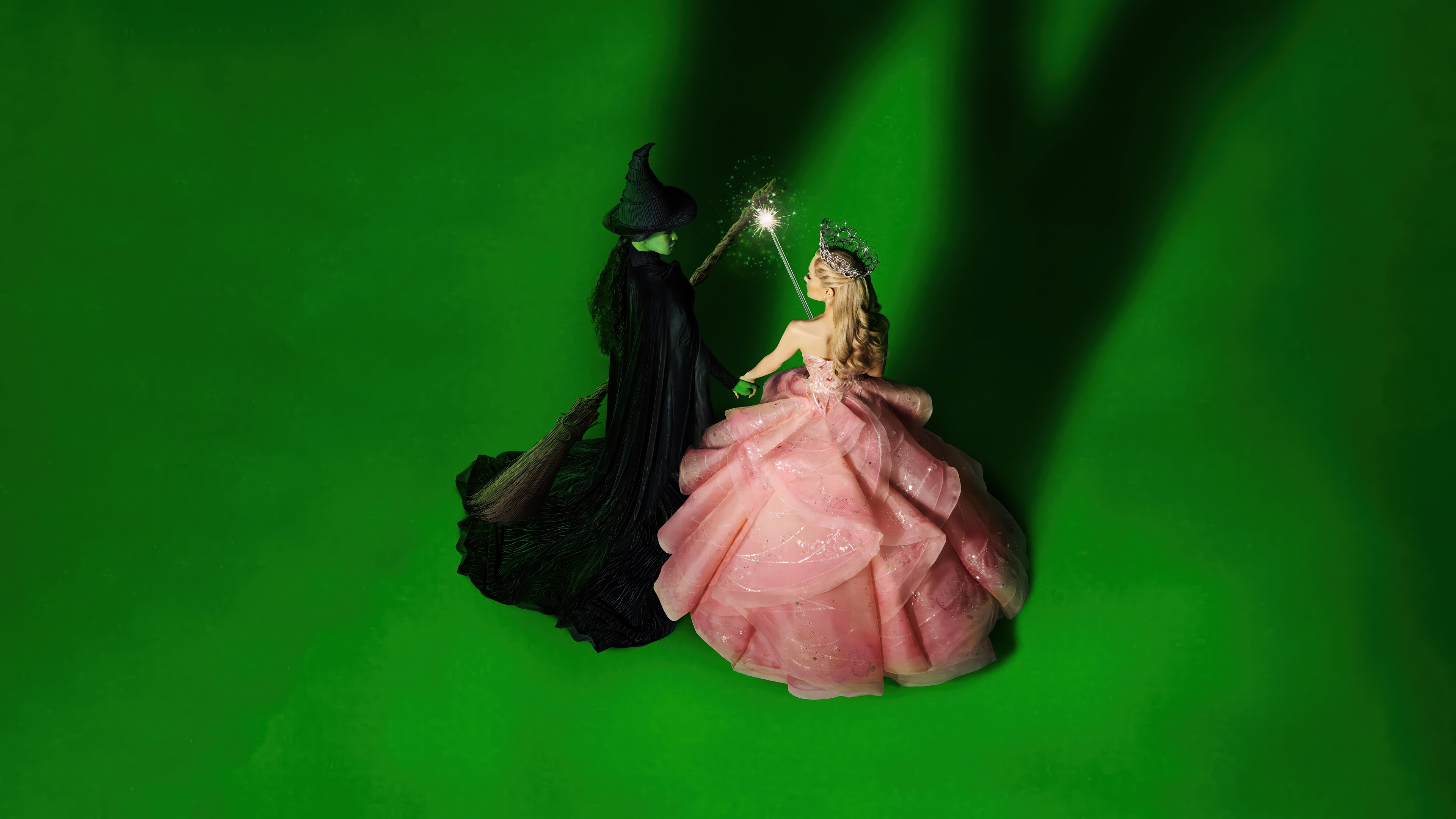 Wicked 4K: Elphaba and Glinda with Wands HD Wallpaper