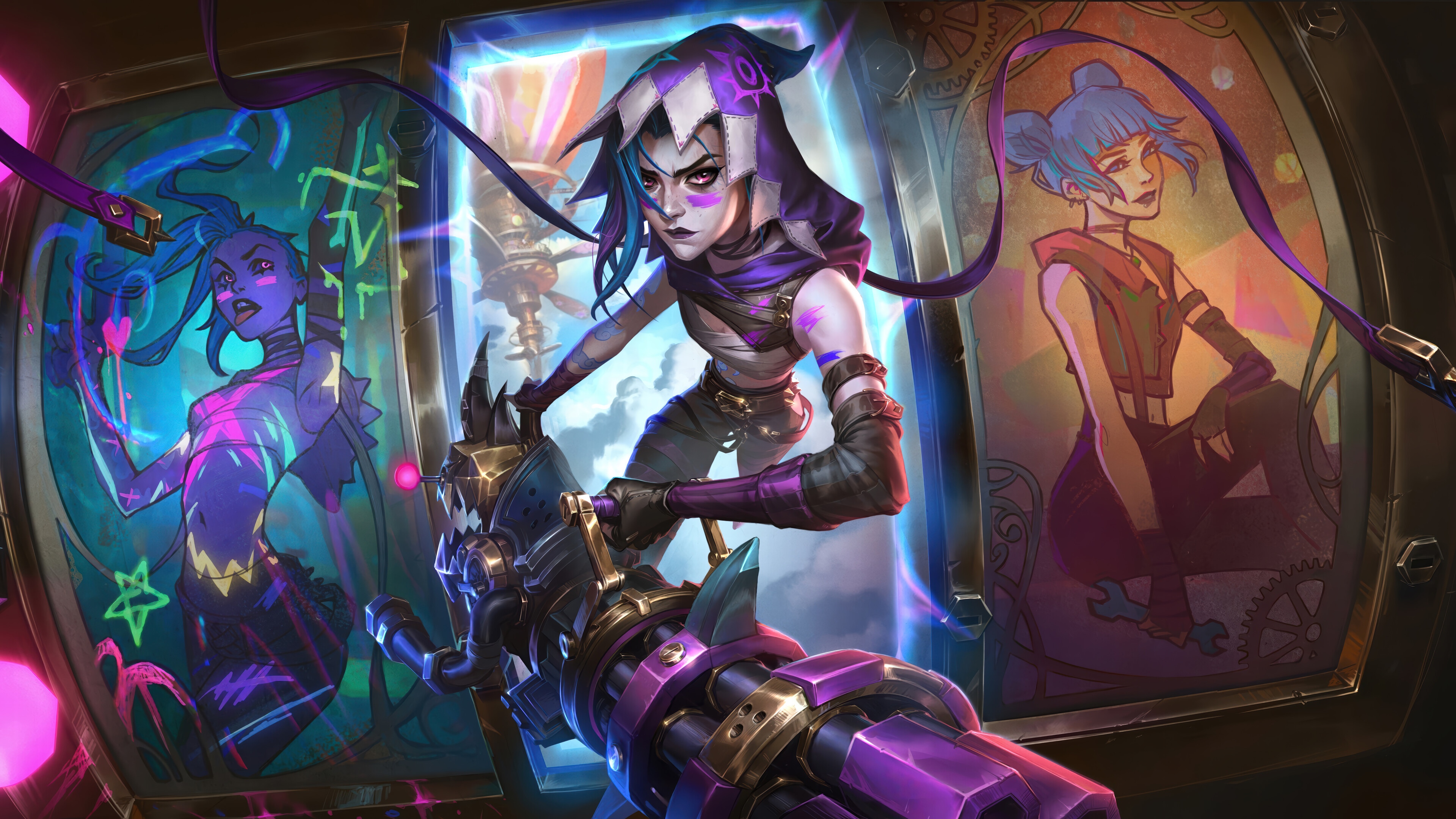 Jinx from League of Legends with weapon HD Wallpaper