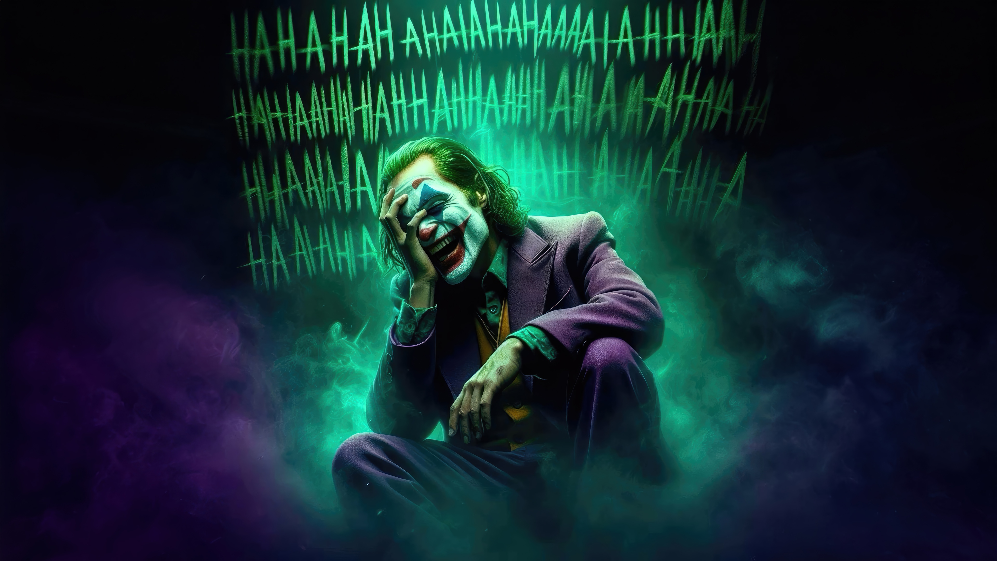 Joker Laughing in Green Smoke 4K HD Wallpaper