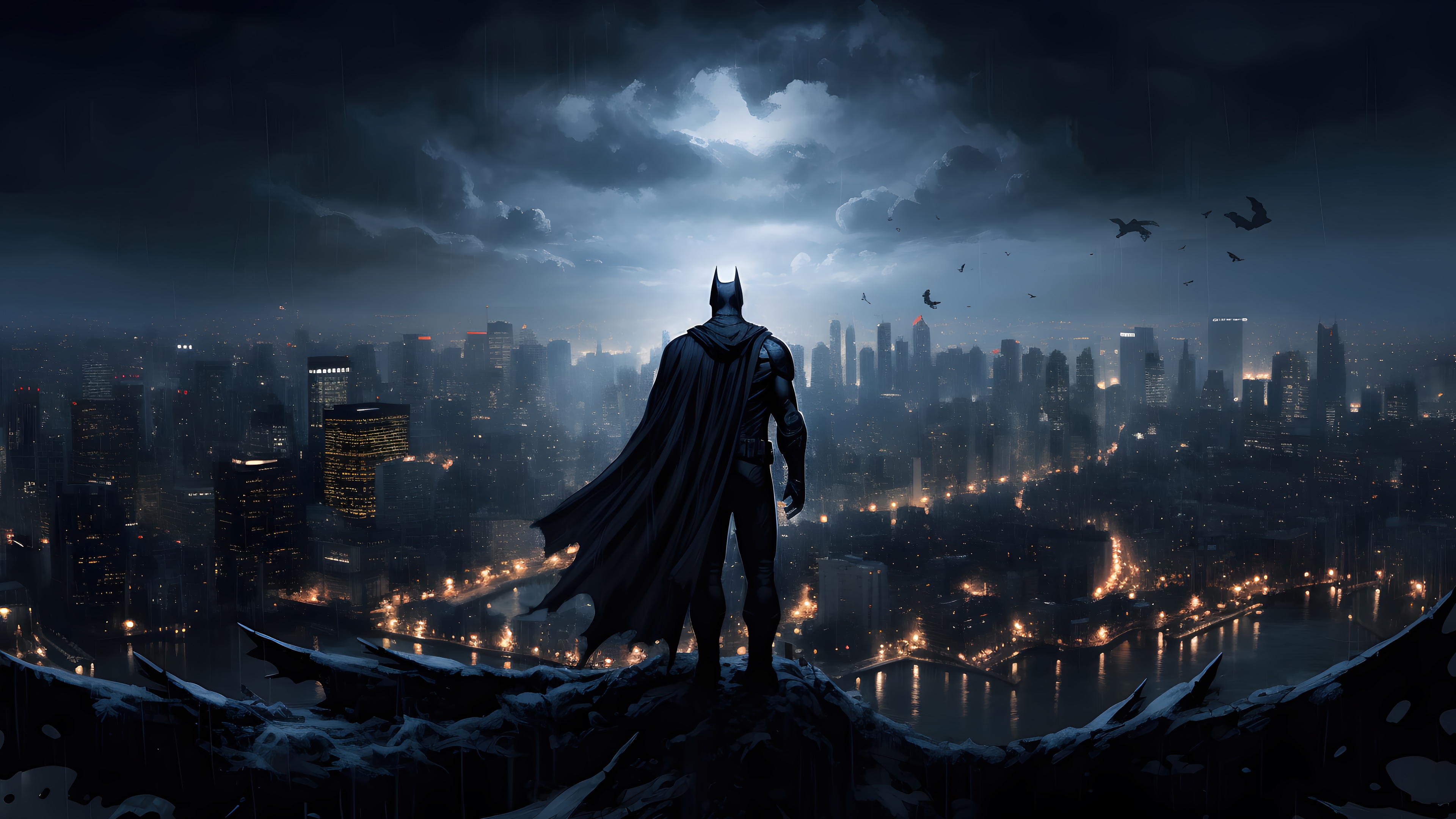 Batman overlooking Gotham City in 4K HD Wallpaper