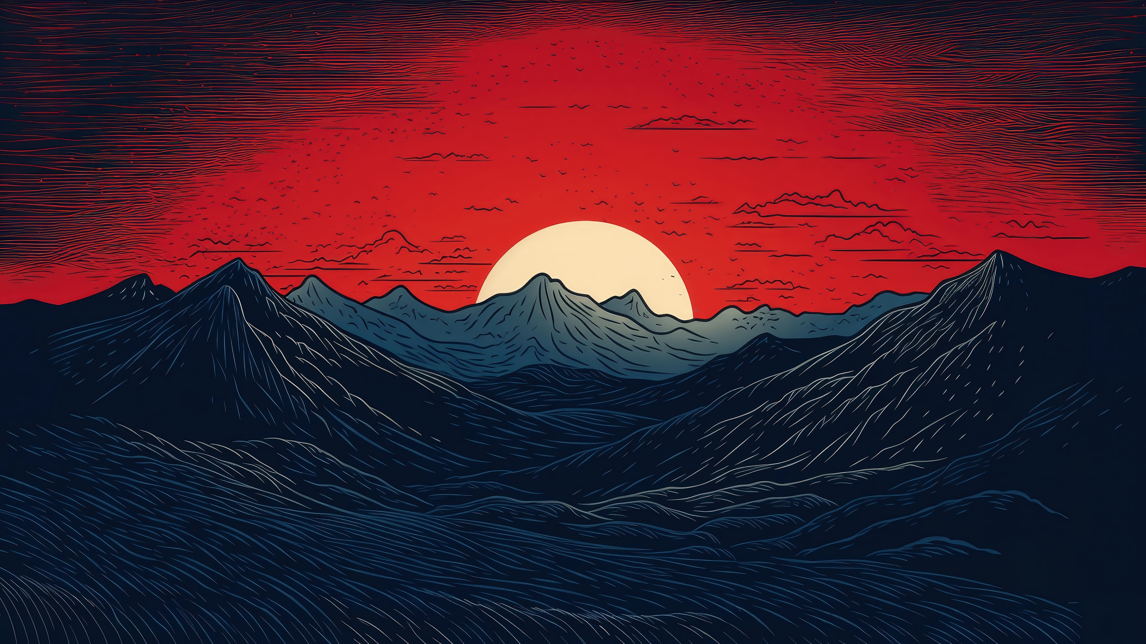 Minimalist Mountain Sunset 4K HD Wallpaper