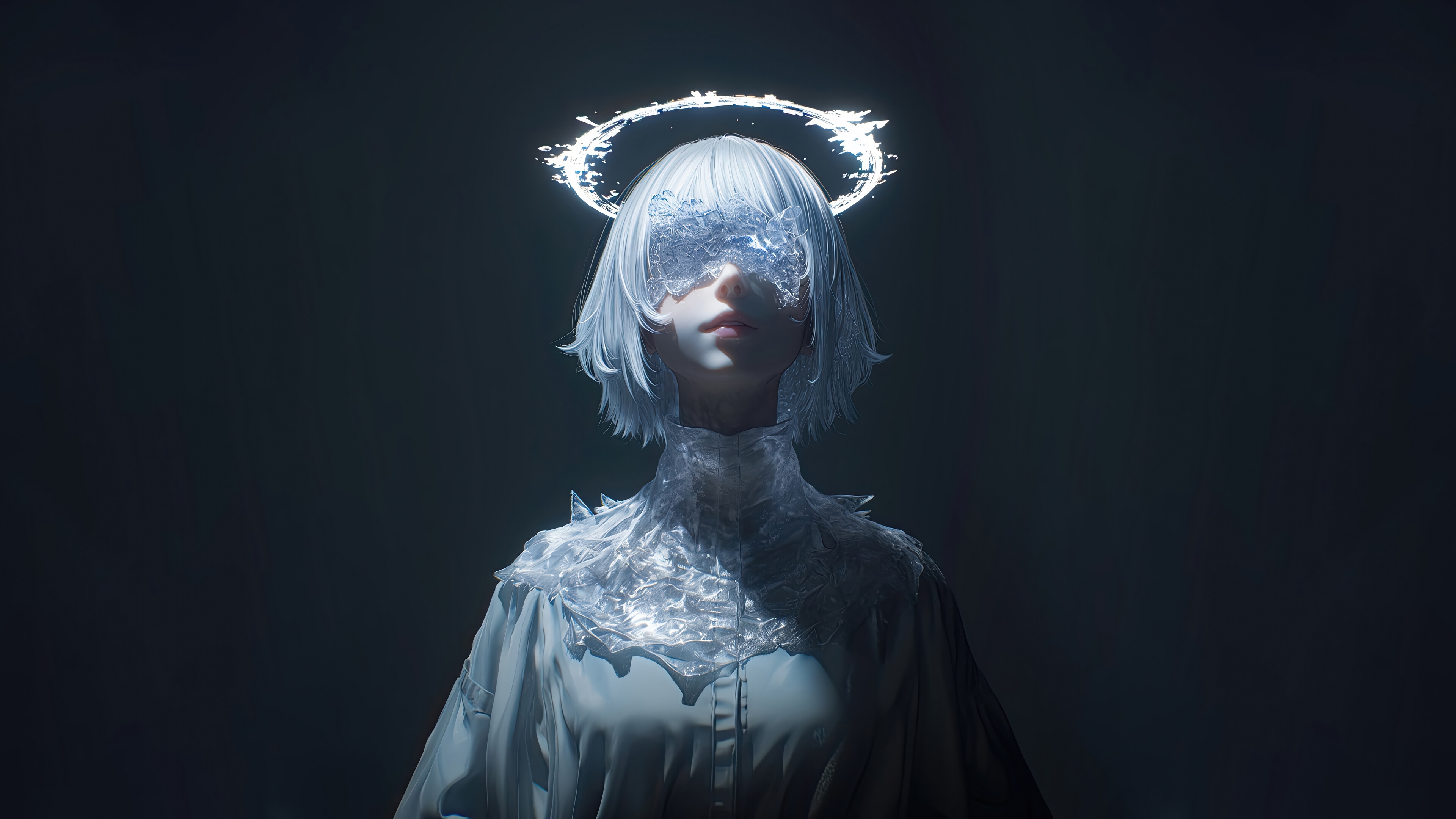 Anime Girl with White Hair and Halo 4K HD Wallpaper