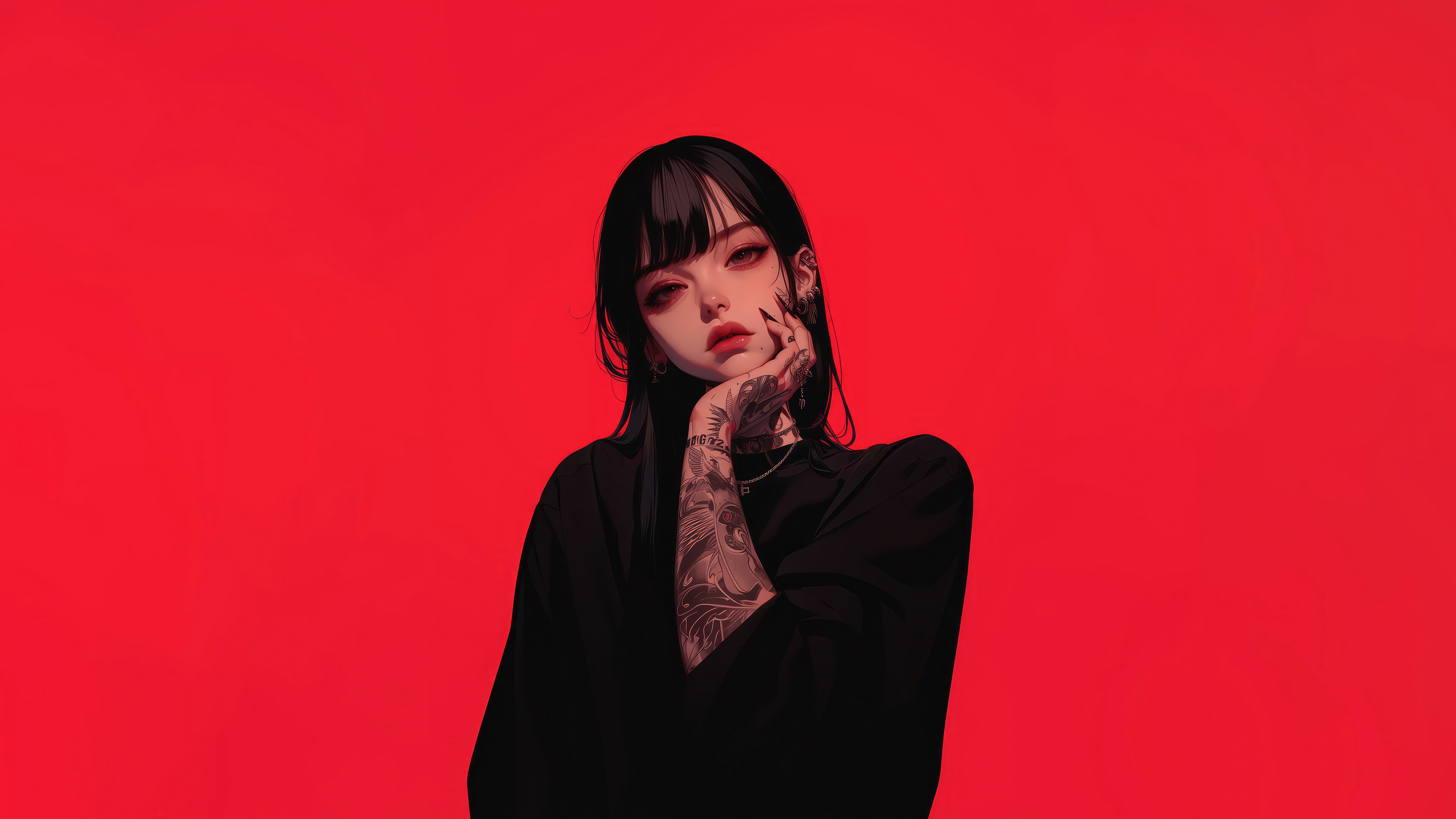 Anime Girl with Tattoos 4K HD Wallpaper