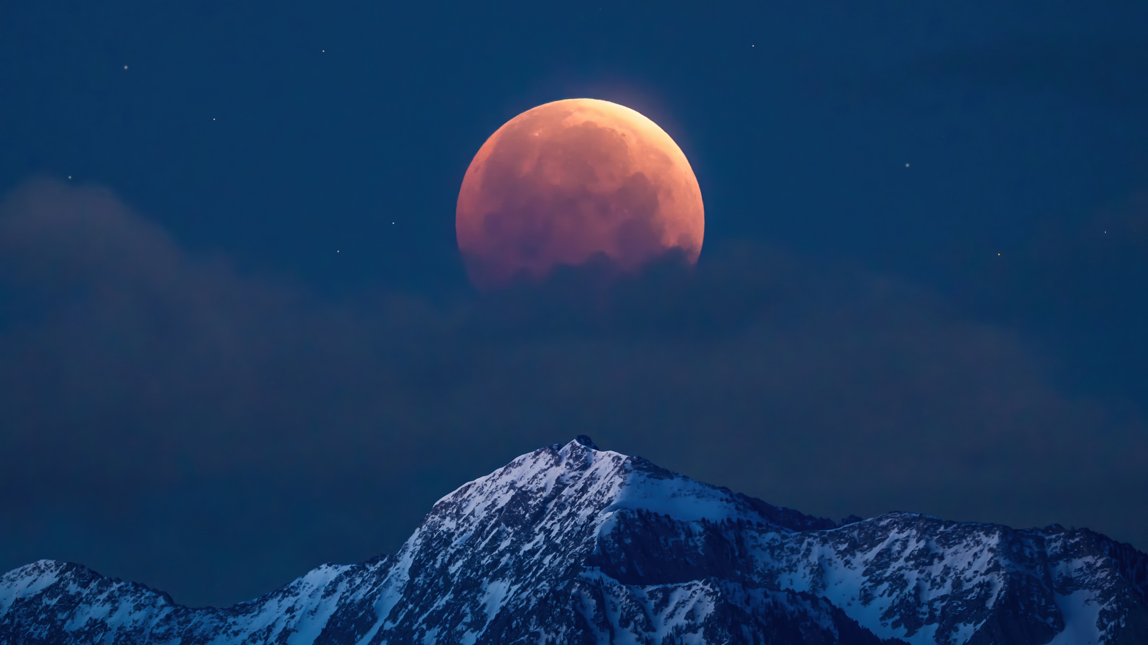4K Blood Moon Over Snow-Capped Mountain HD Wallpaper