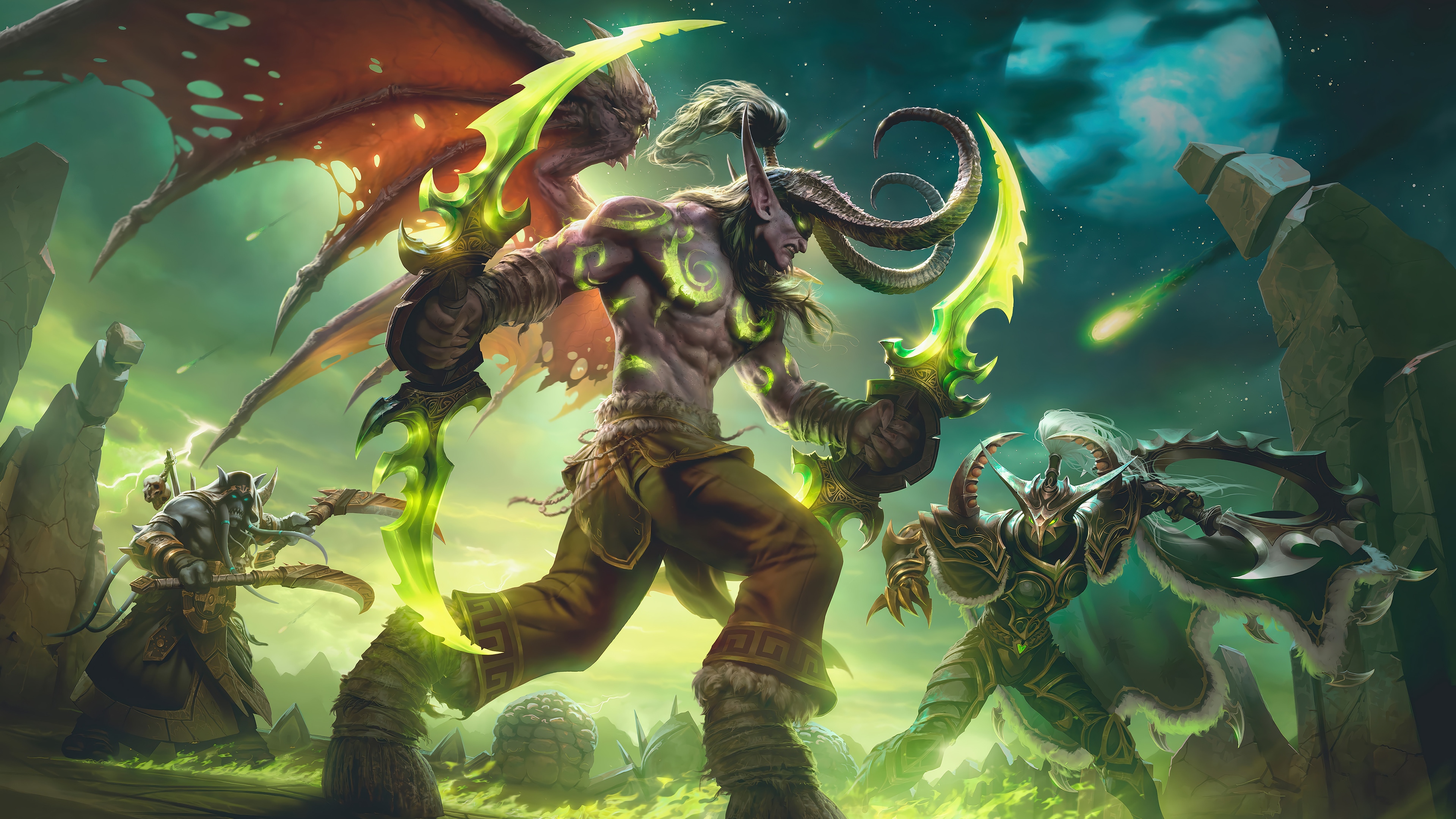 World of Warcraft: Illidan Stormrage and allies in battle 4K HD Wallpaper