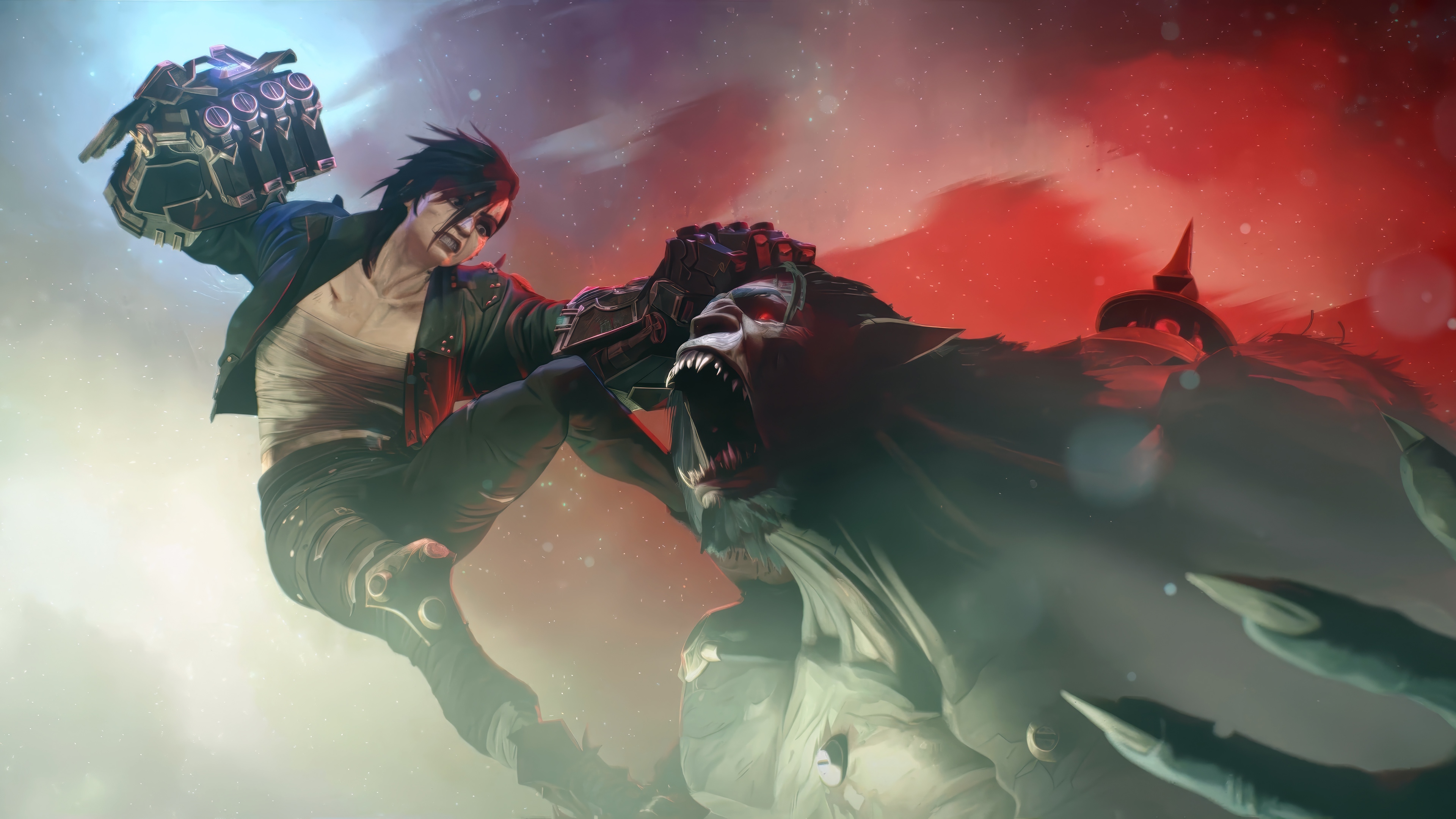 Vi fighting a monster in Arcane 4K HD Wallpaper