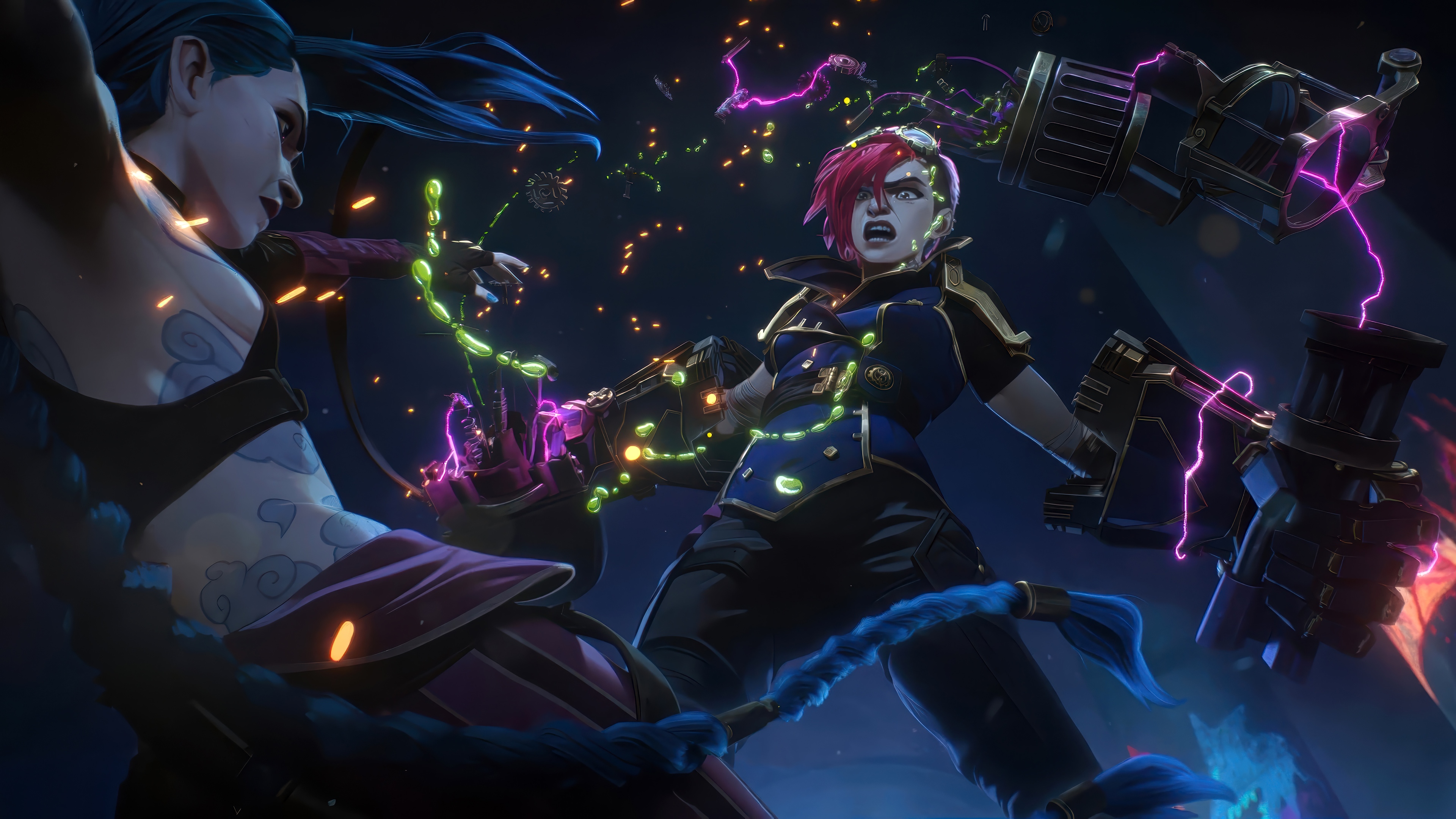 Arcane: Vi and Jinx in a confrontation HD Wallpaper