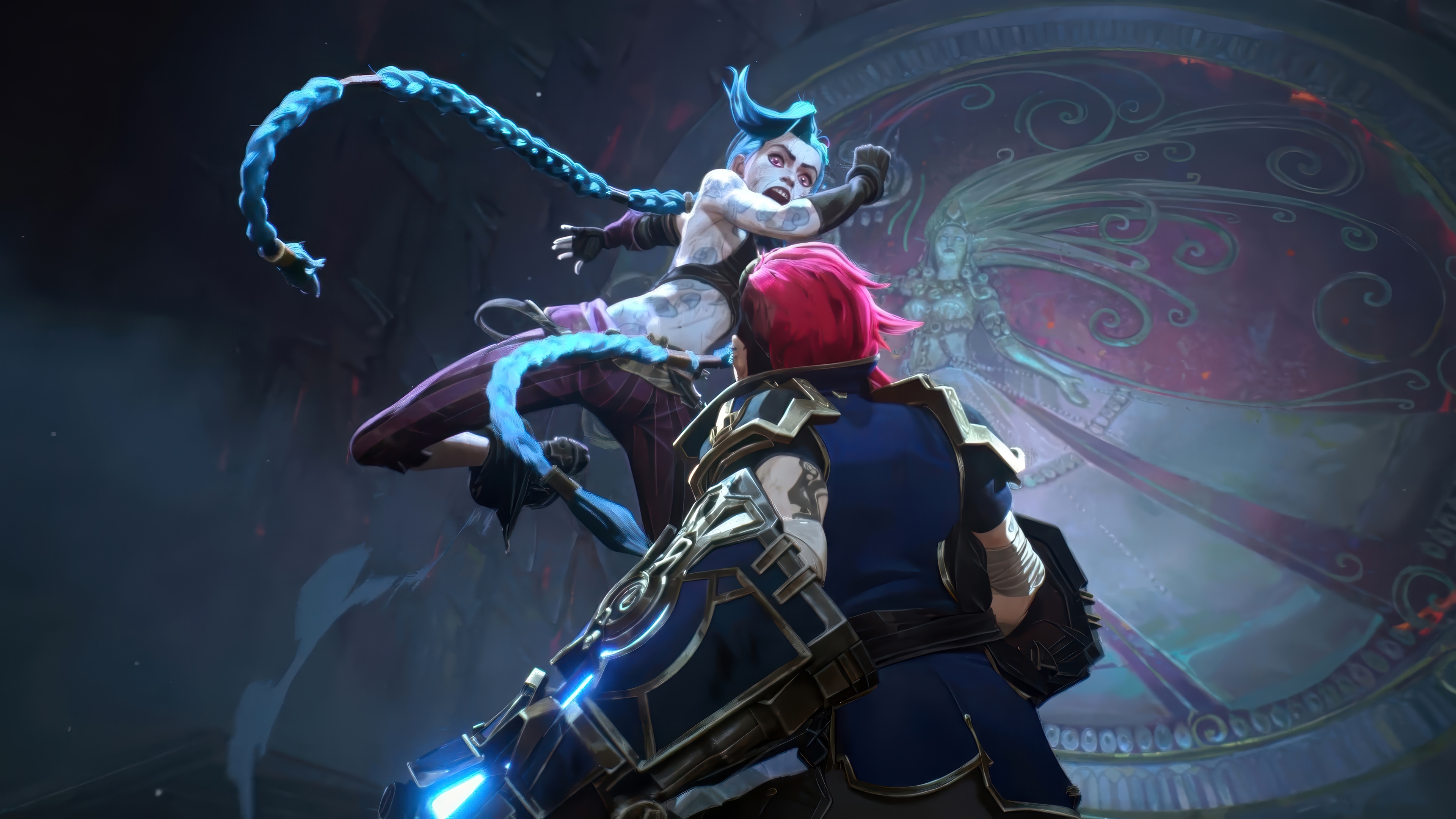 Jinx and Vi fighting in Arcane 4K HD Wallpaper