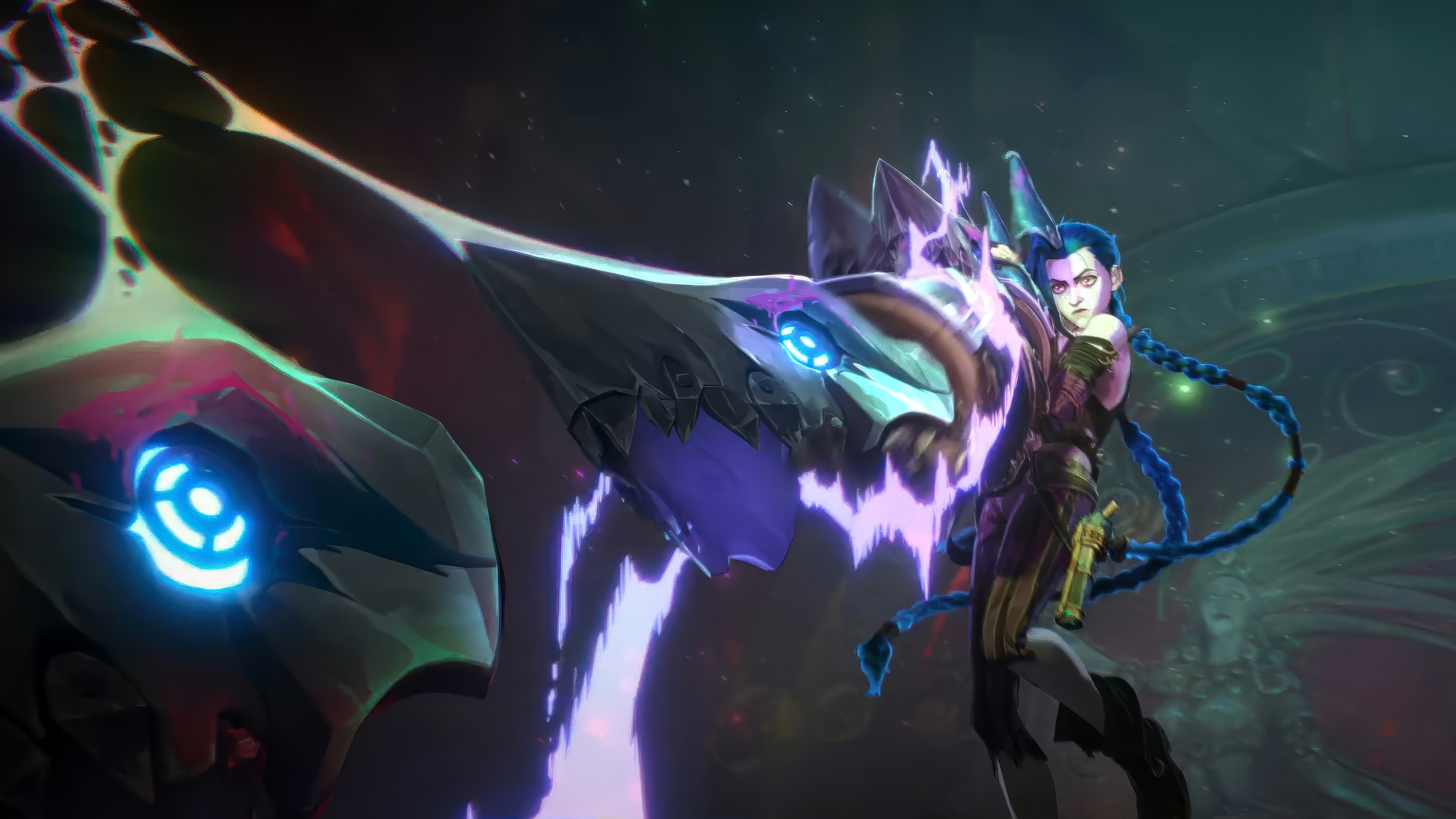 Jinx from Arcane with a large weapon HD Wallpaper