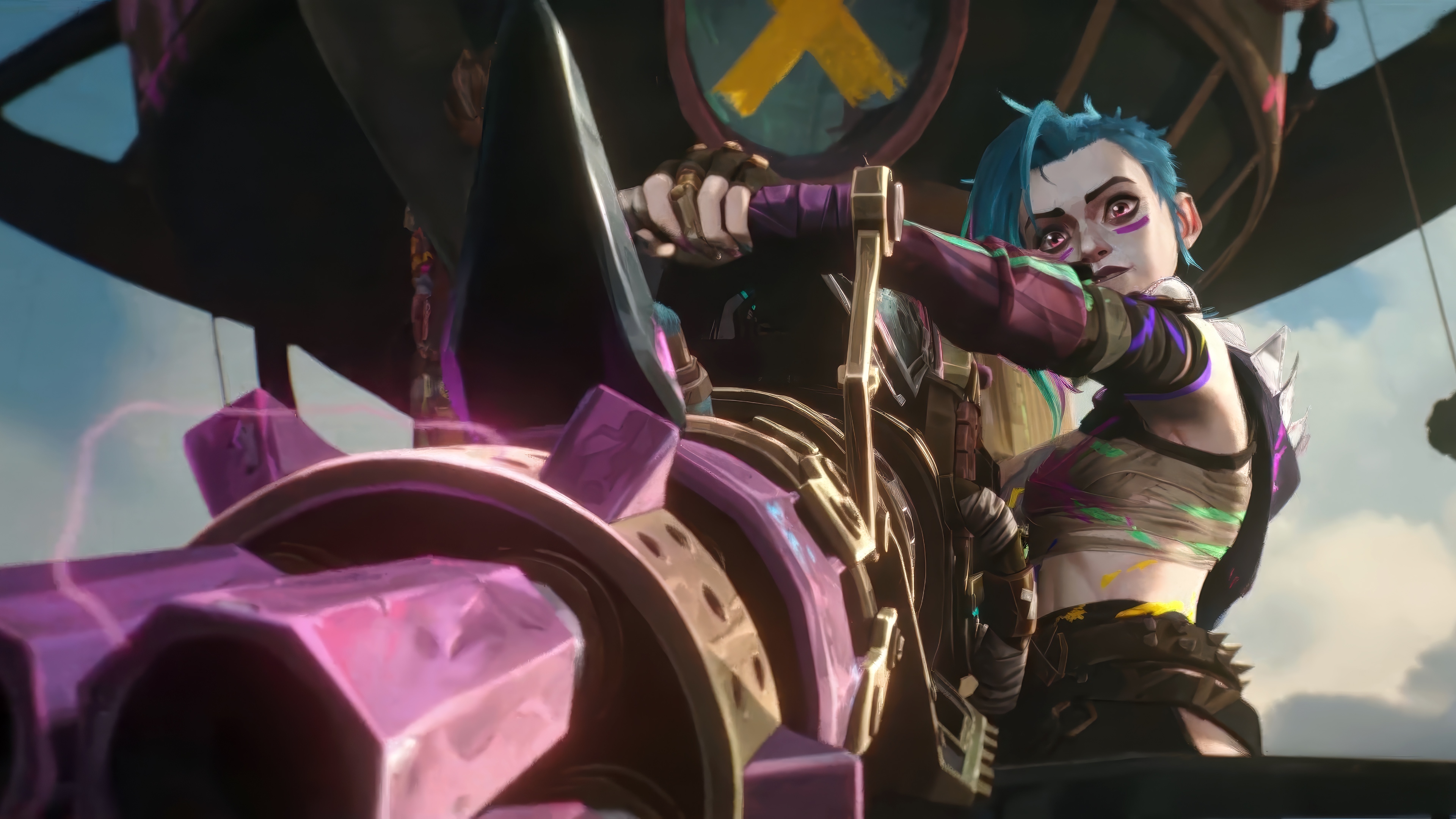 Jinx from Arcane with a large weapon HD Wallpaper