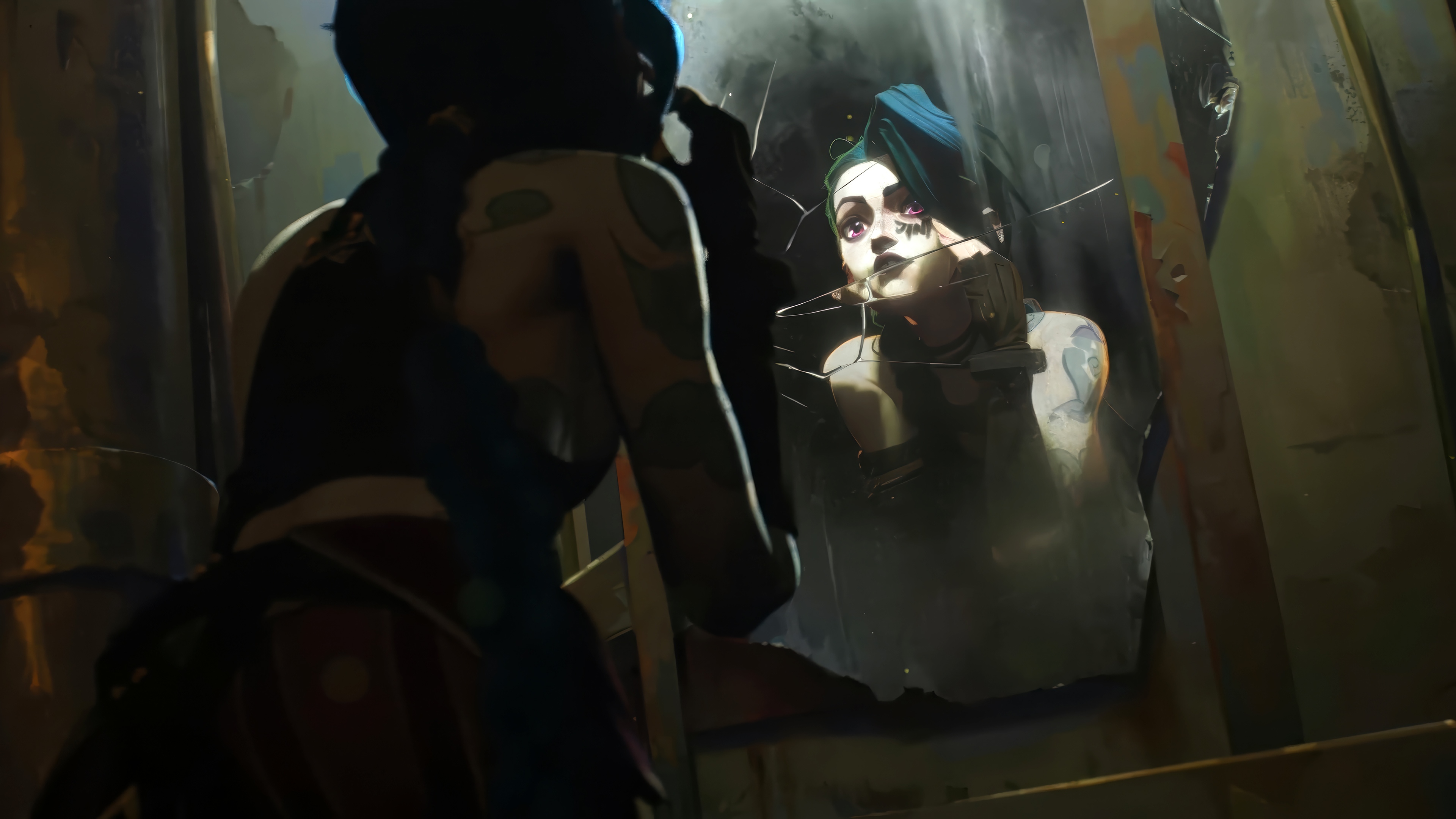 Jinx reflected in a broken mirror in Arcane 4K HD Wallpaper