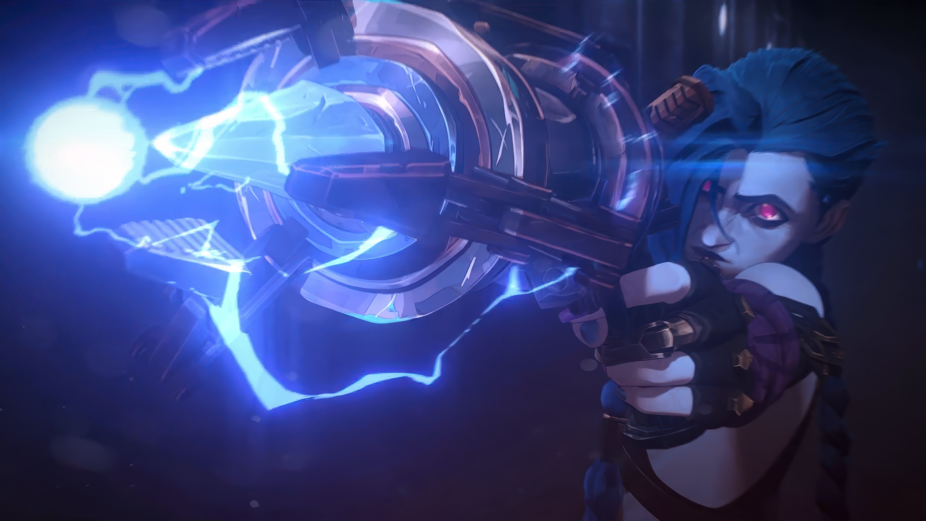 Jinx firing a weapon in Arcane 4K HD Wallpaper