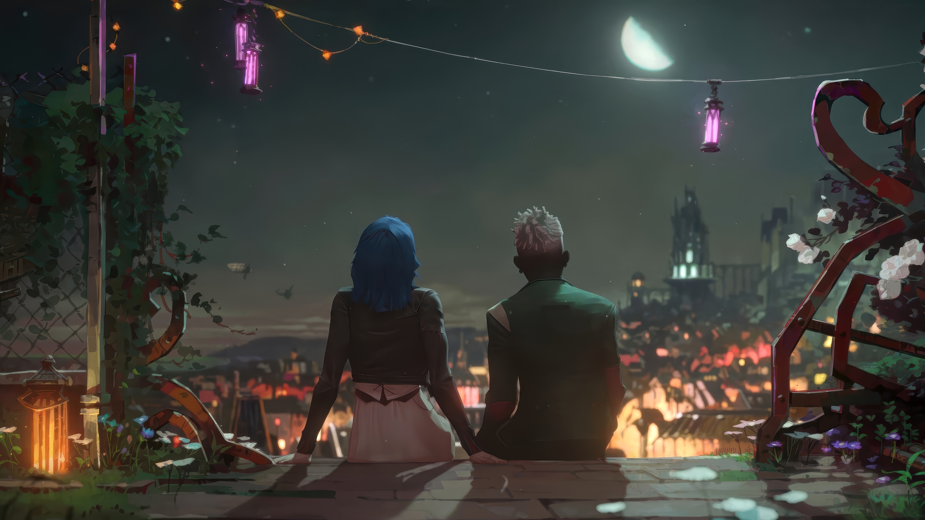 Arcane: Ekko and Jinx watch the city at night HD Wallpaper
