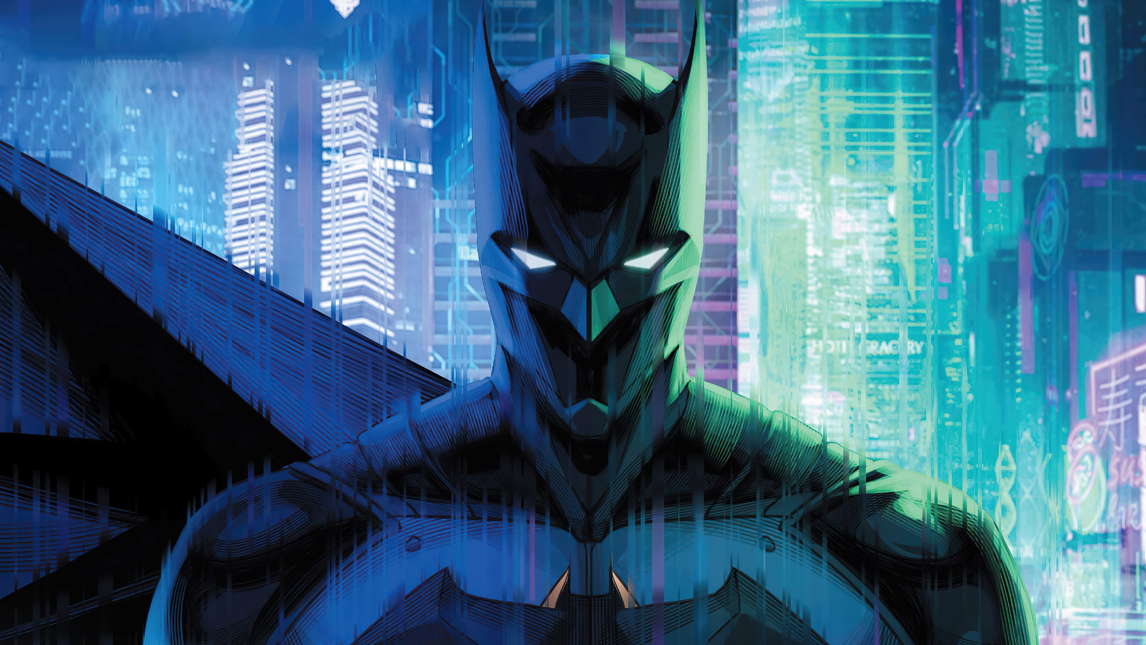 Batman in a futuristic city 4K HD Wallpaper