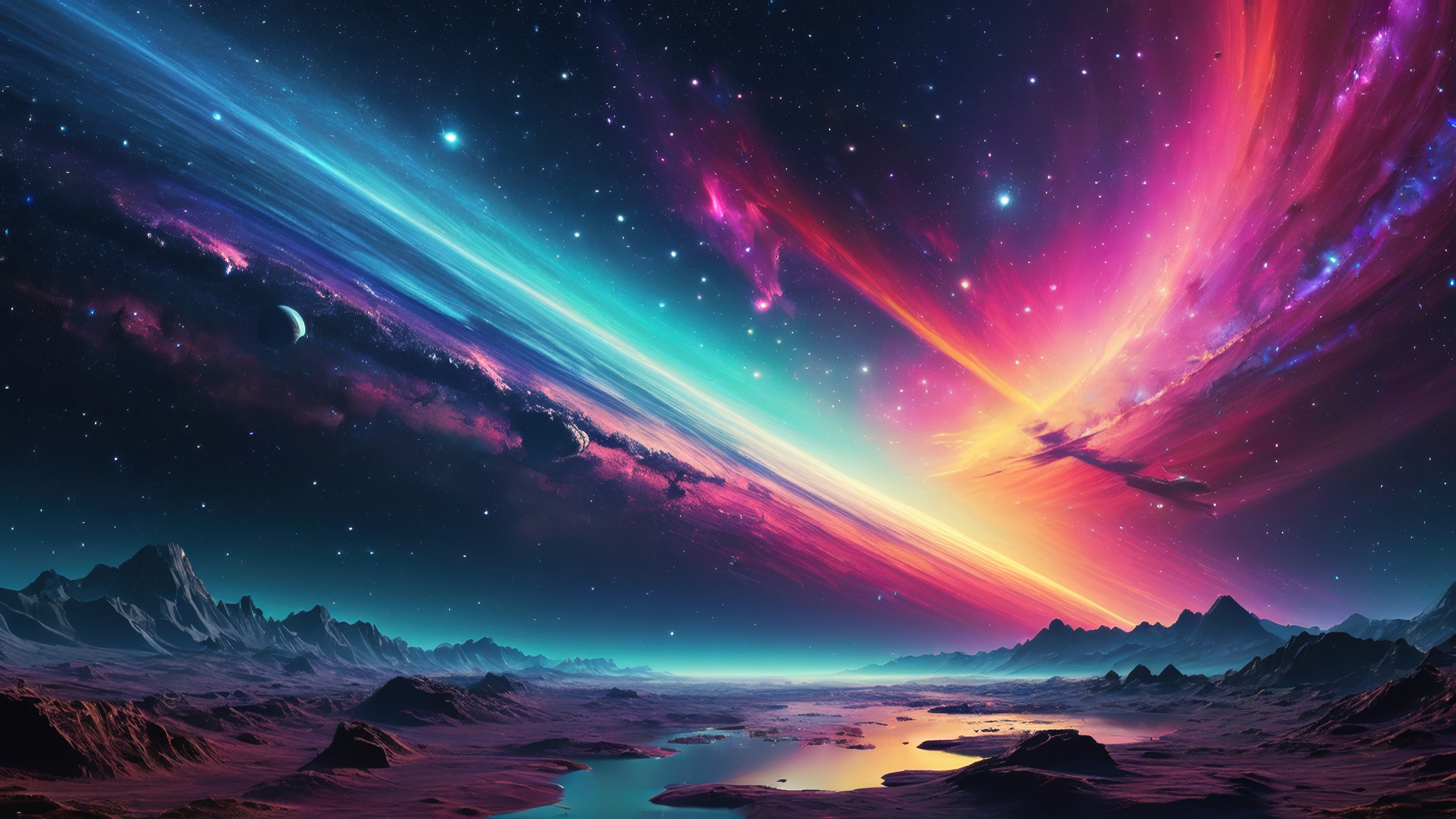 Colorful Nebula and Alien Landscape 4K HD Wallpaper