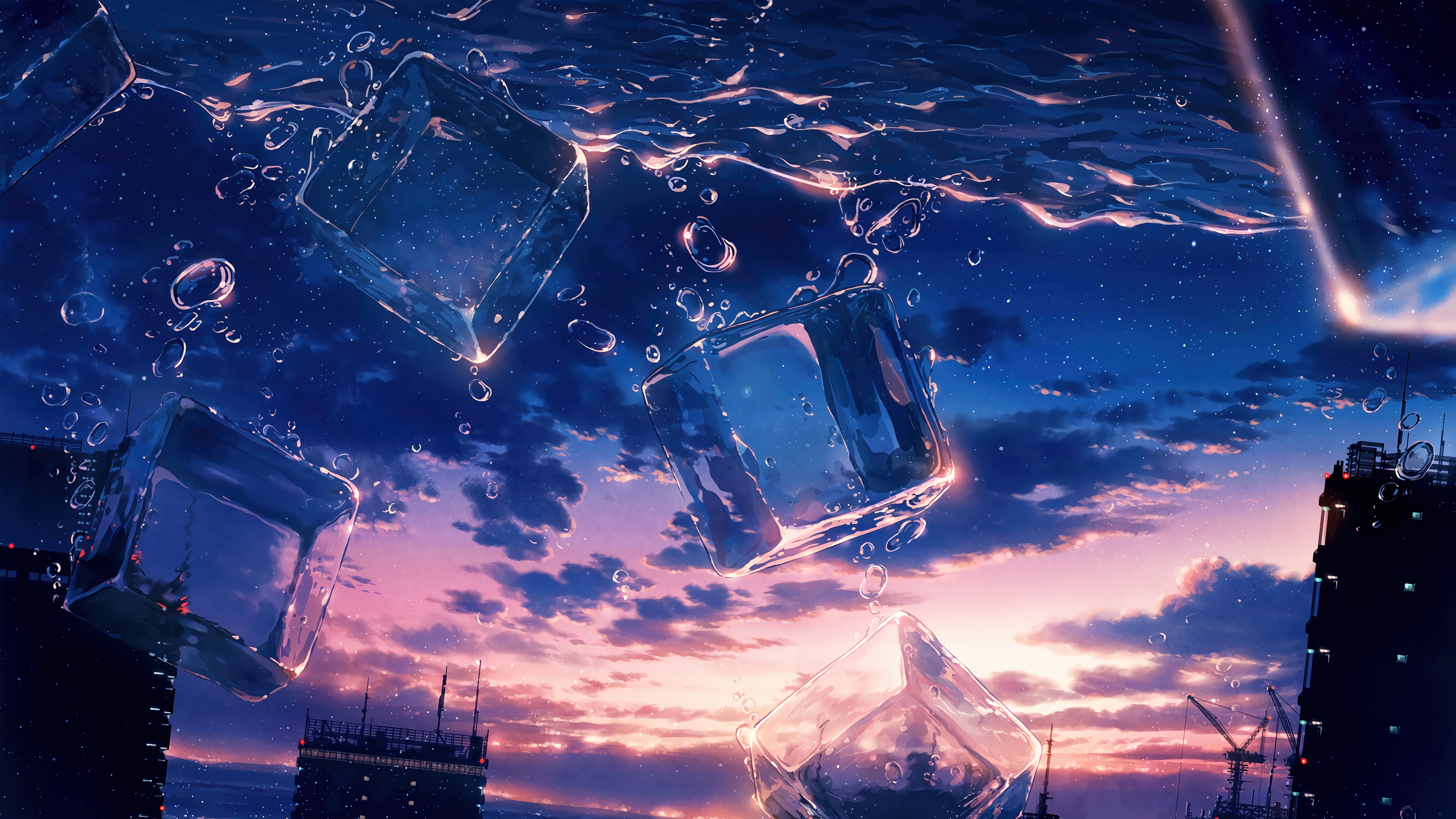 Ice Cubes Floating in the Sky at Sunset 4K HD Wallpaper
