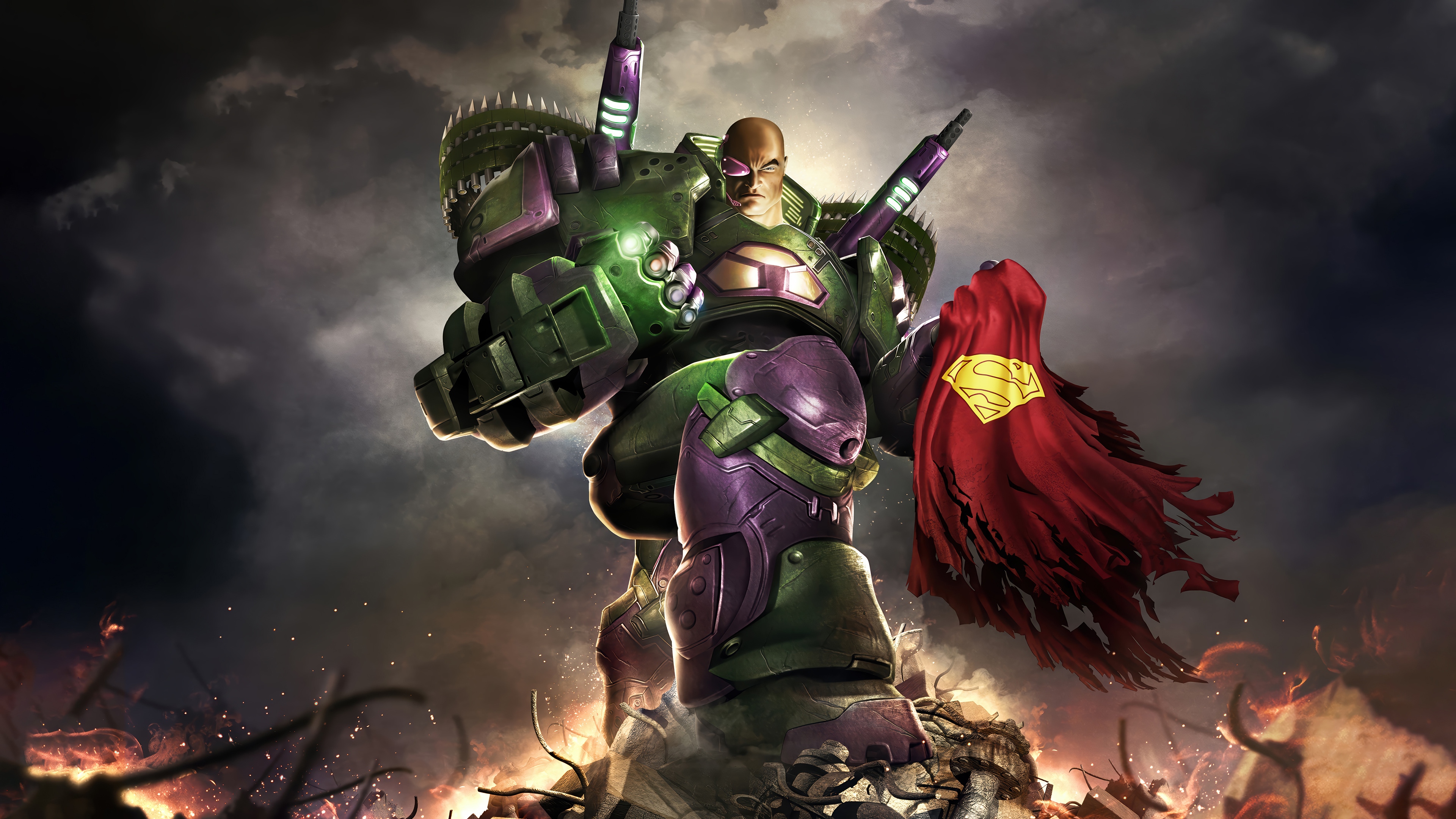 Lex Luthor in a green and purple mech suit HD Wallpaper