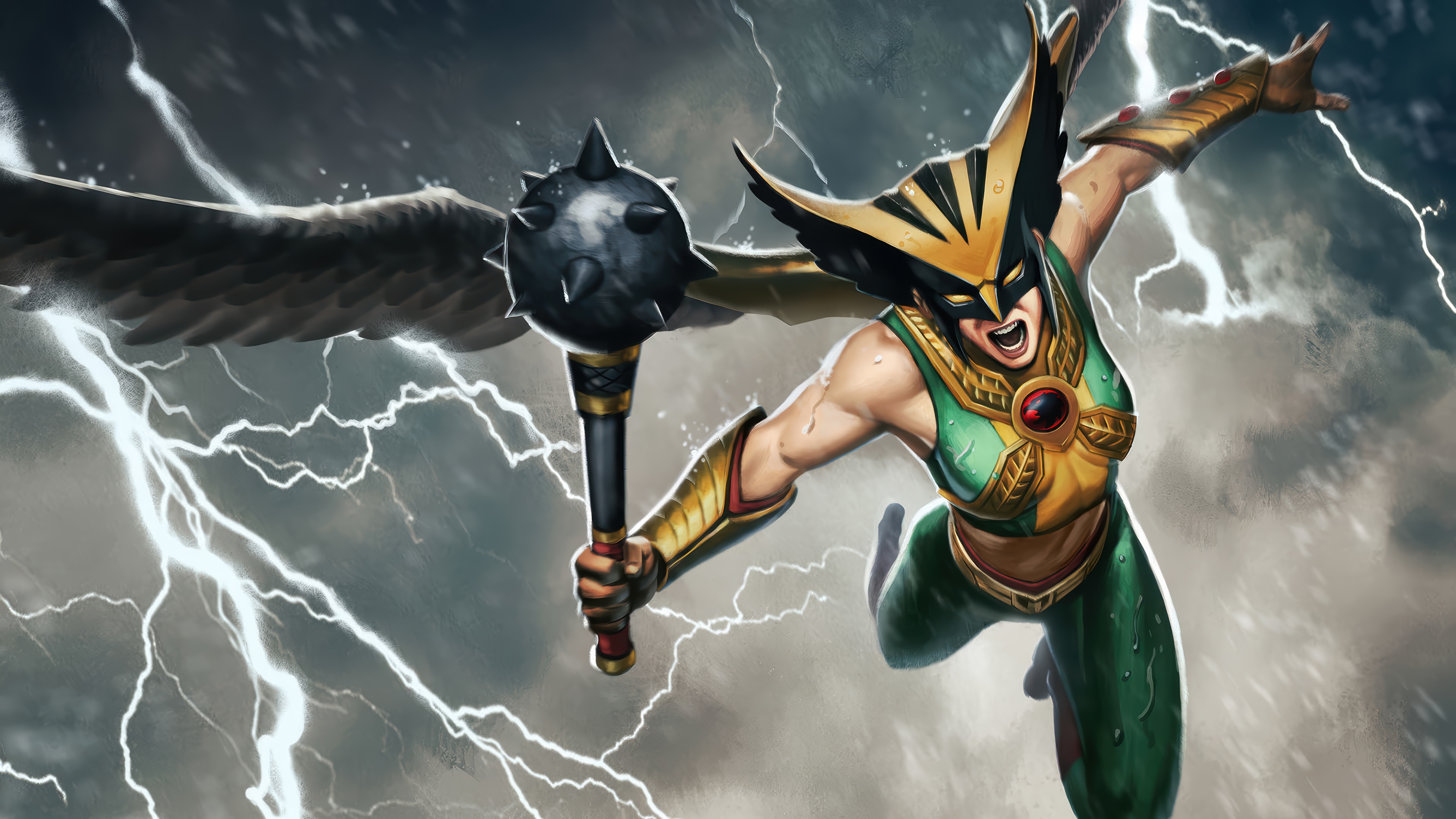 Hawkgirl with Mace in Lightning Storm 4K HD Wallpaper