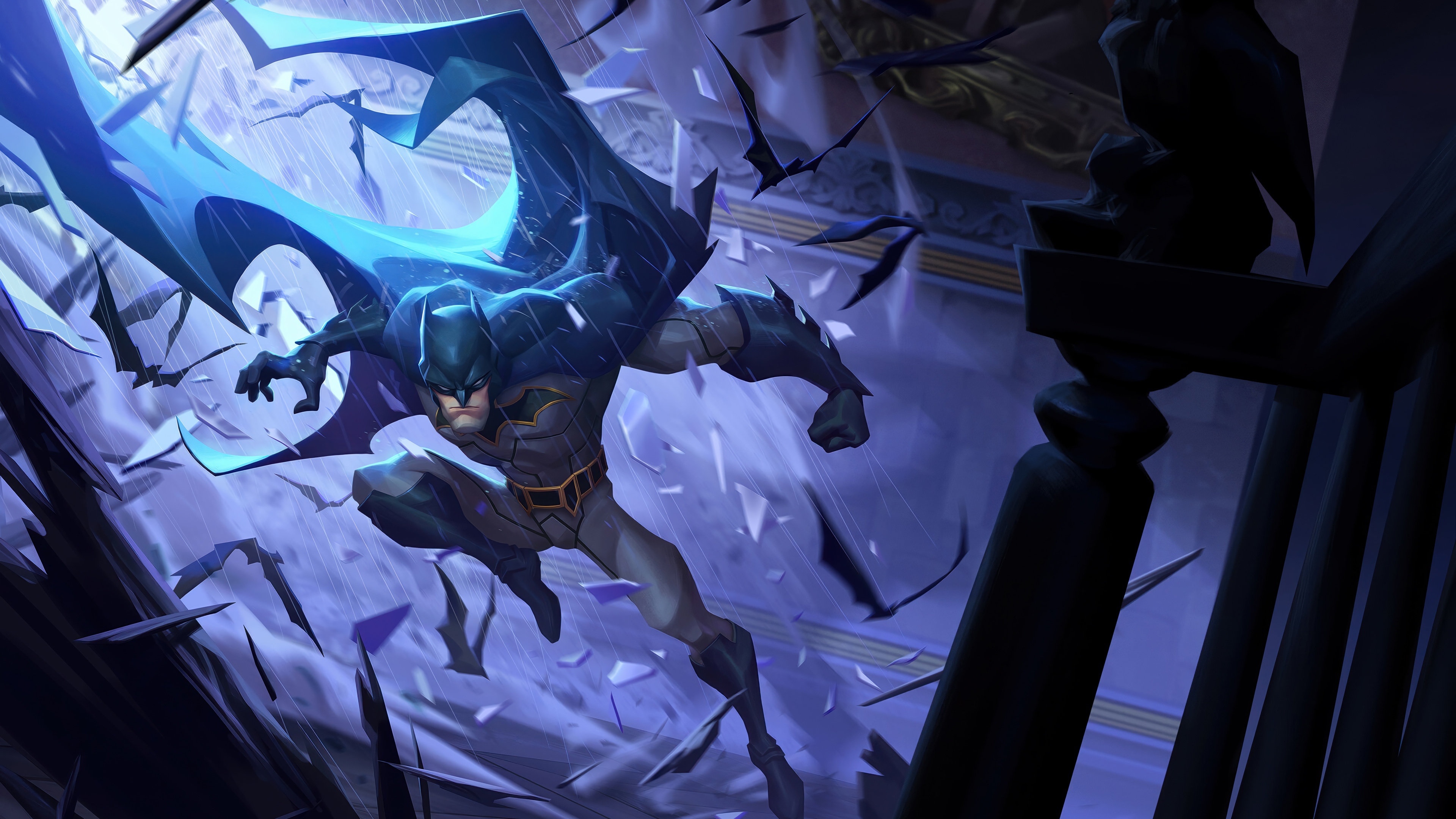 Batman in a stormy scene with bats HD Wallpaper