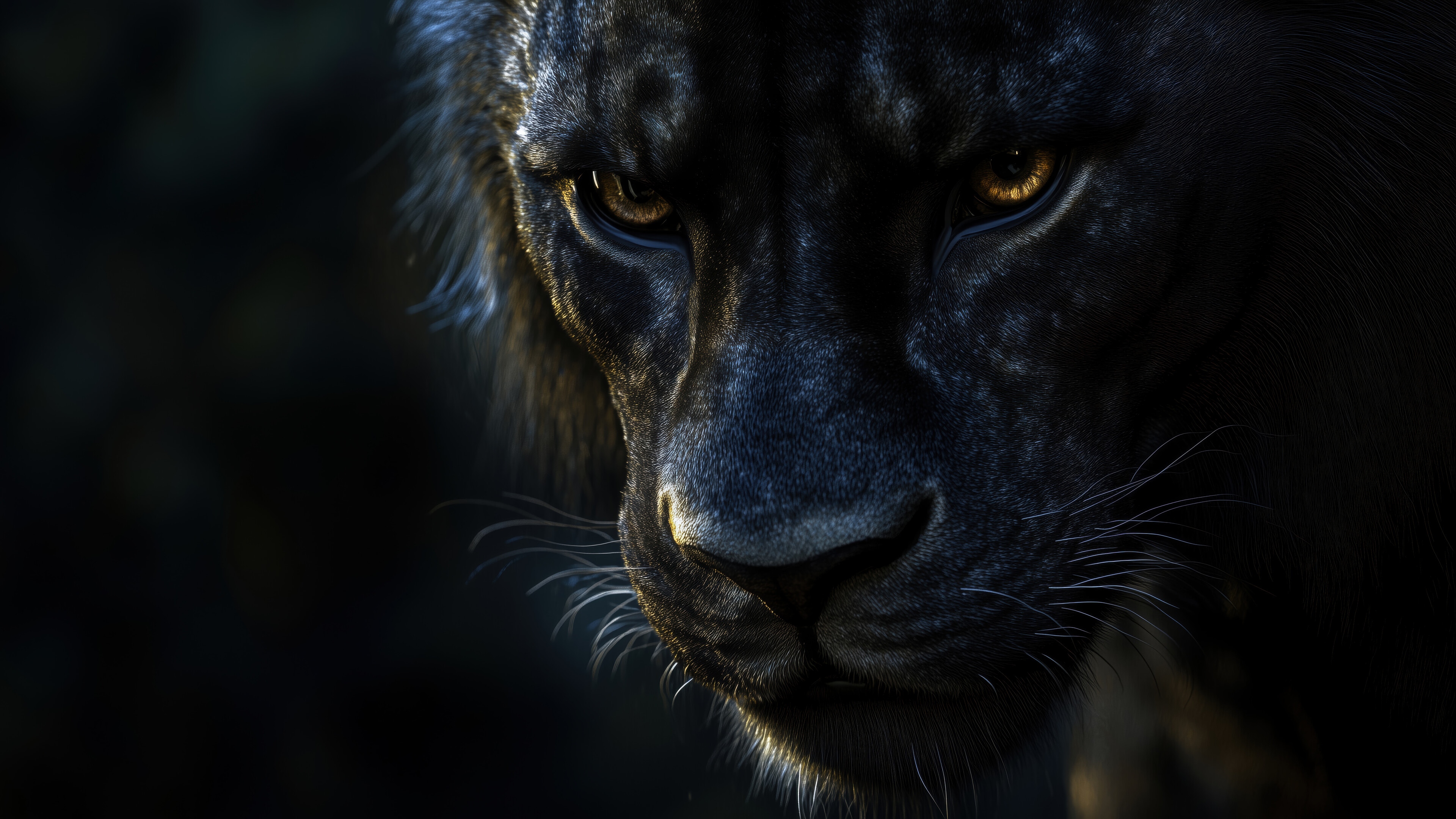 Black Lion Close-up 4K HD Wallpaper