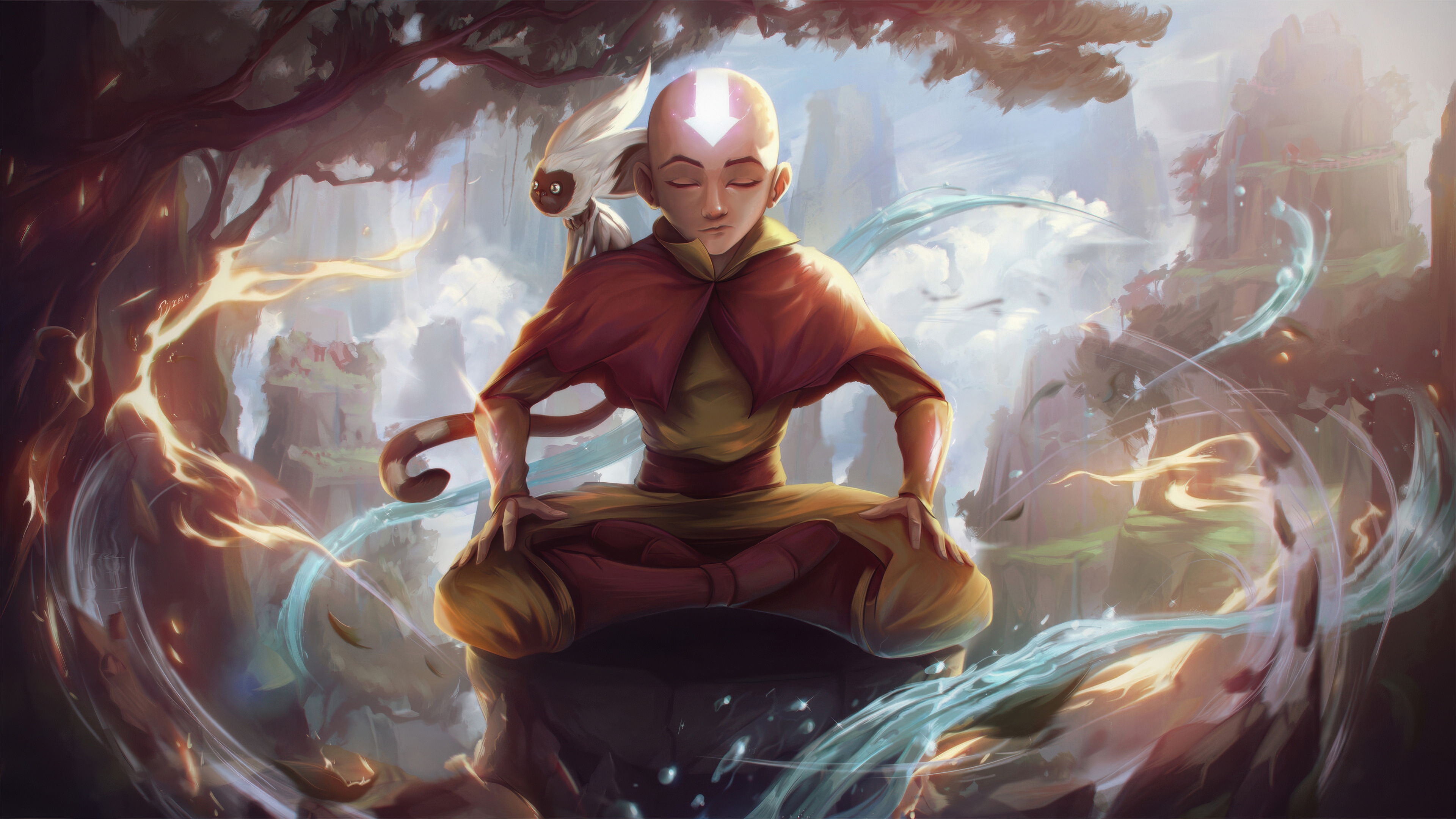Aang and Momo meditating in Avatar: The Last Airbender 4K HD Wallpaper