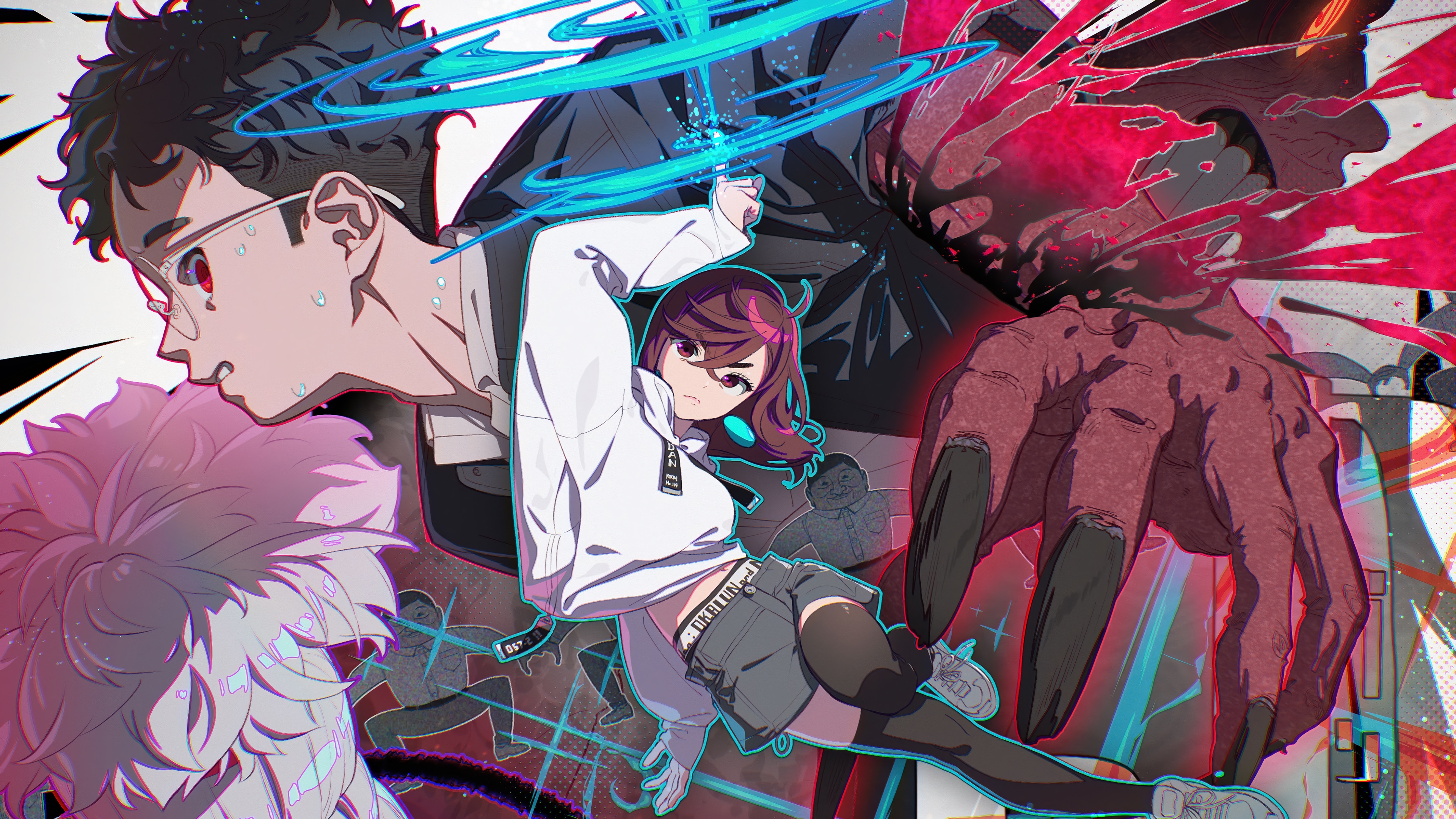 Dandadan: Okarun, Momo Ayase, and a Giant Hand HD Wallpaper