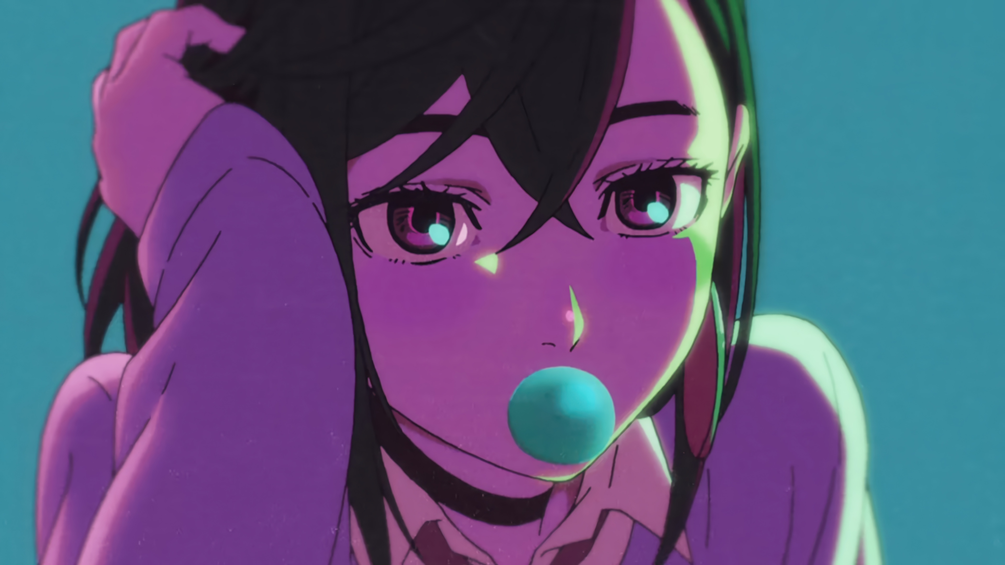 Momo Ayase from Dandadan chewing bubblegum HD Wallpaper