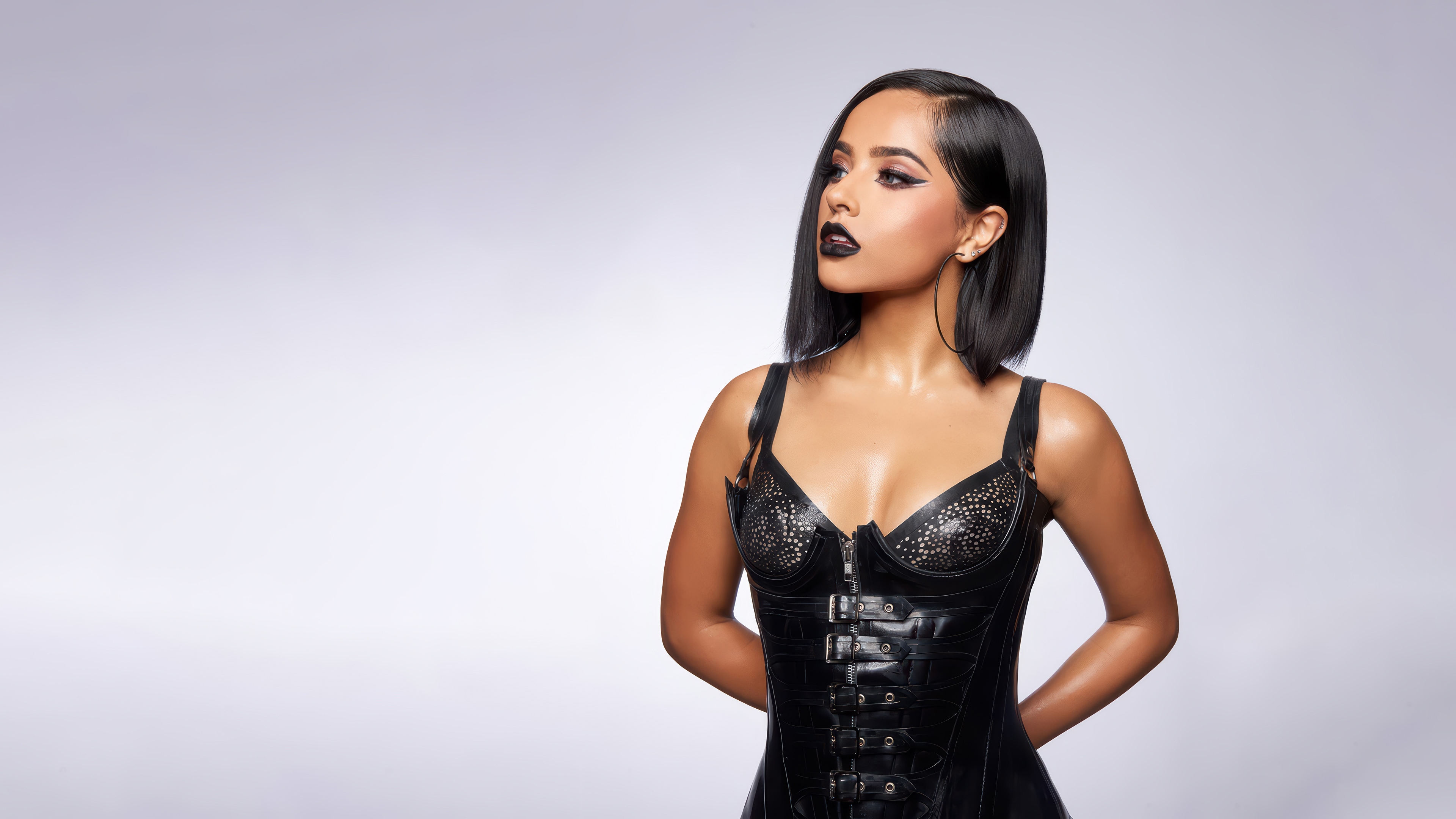 Becky G in a black corset 4K HD Wallpaper