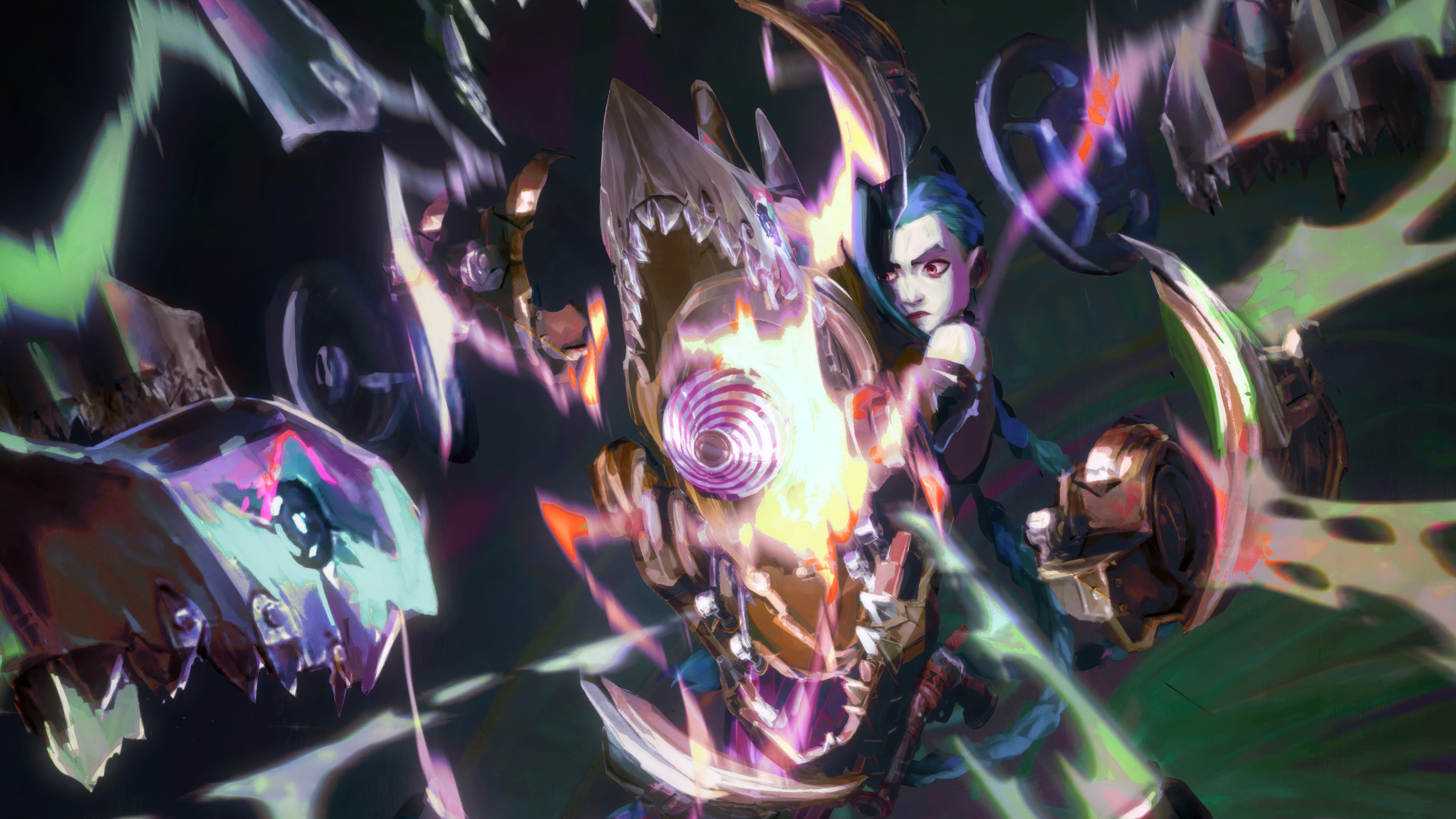 Jinx with her weapon in Arcane 4K HD Wallpaper