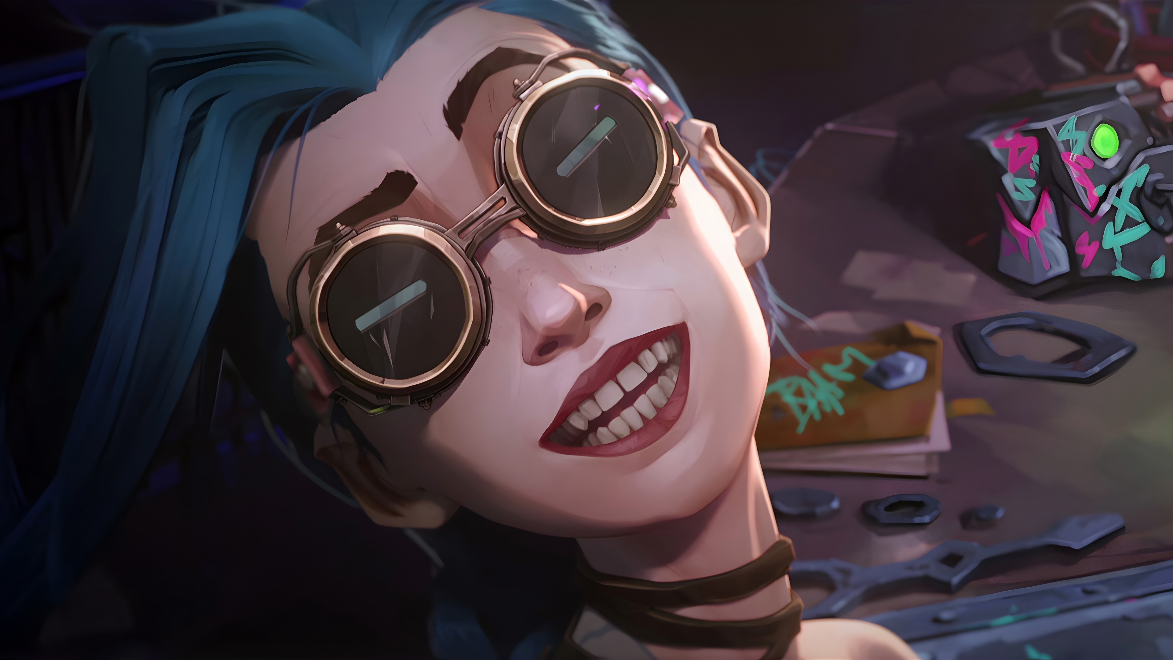 Jinx from Arcane wearing goggles HD Wallpaper