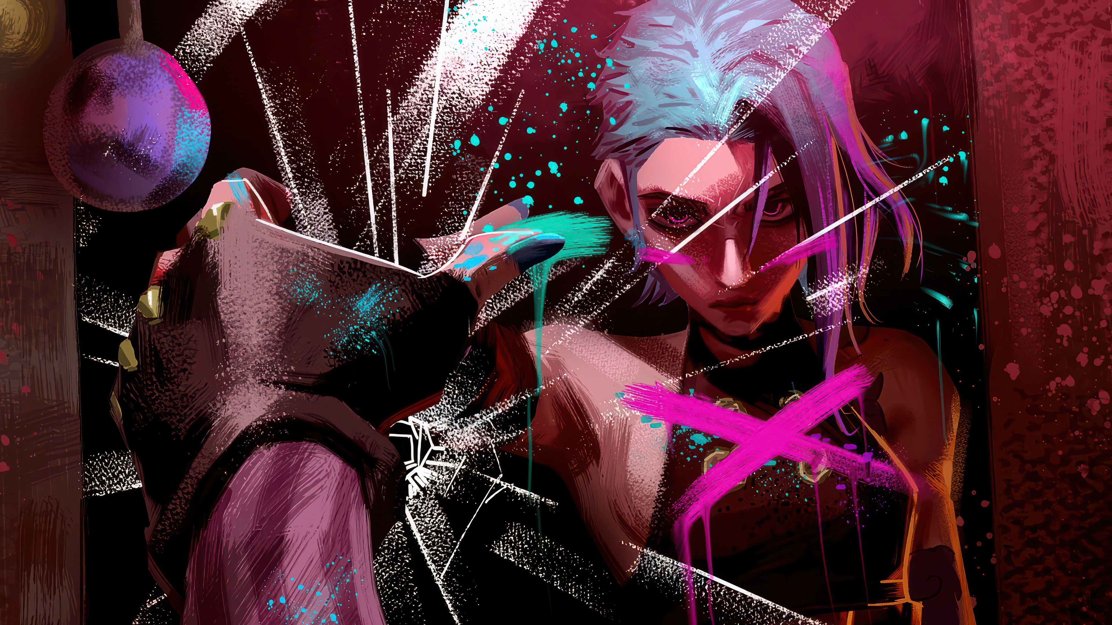 Jinx from Arcane painting on a broken mirror HD Wallpaper