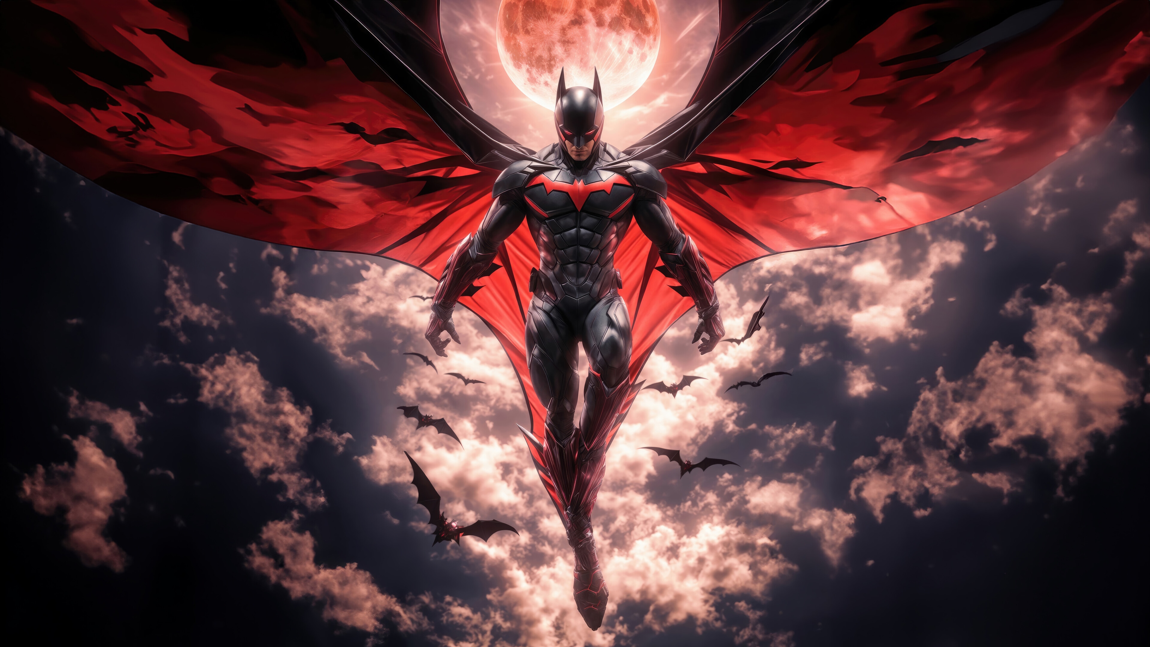 Batman with Red Wings and Bats 4K HD Wallpaper
