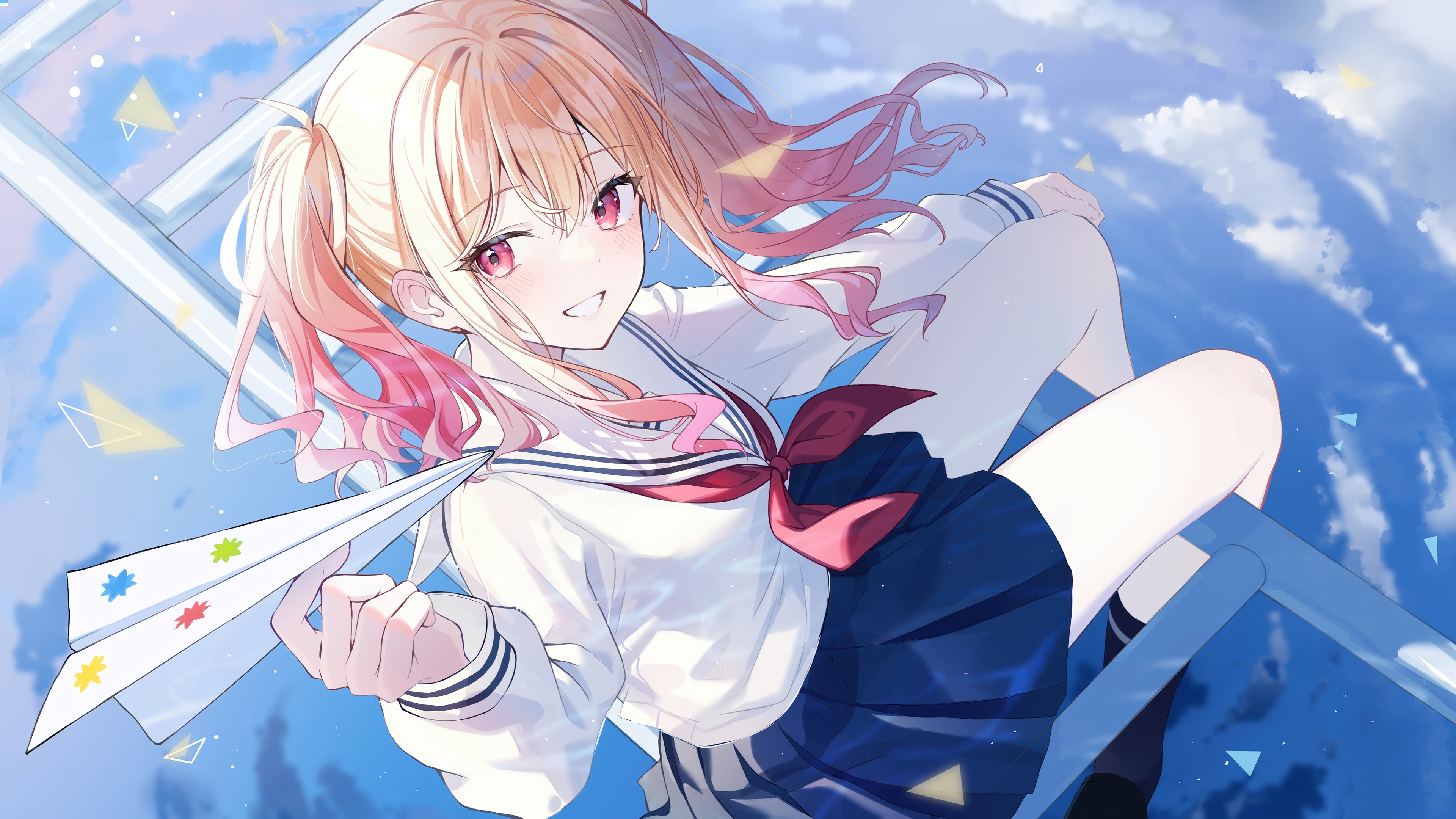 Tenma Saki from Project Sekai holding a paper airplane HD Wallpaper