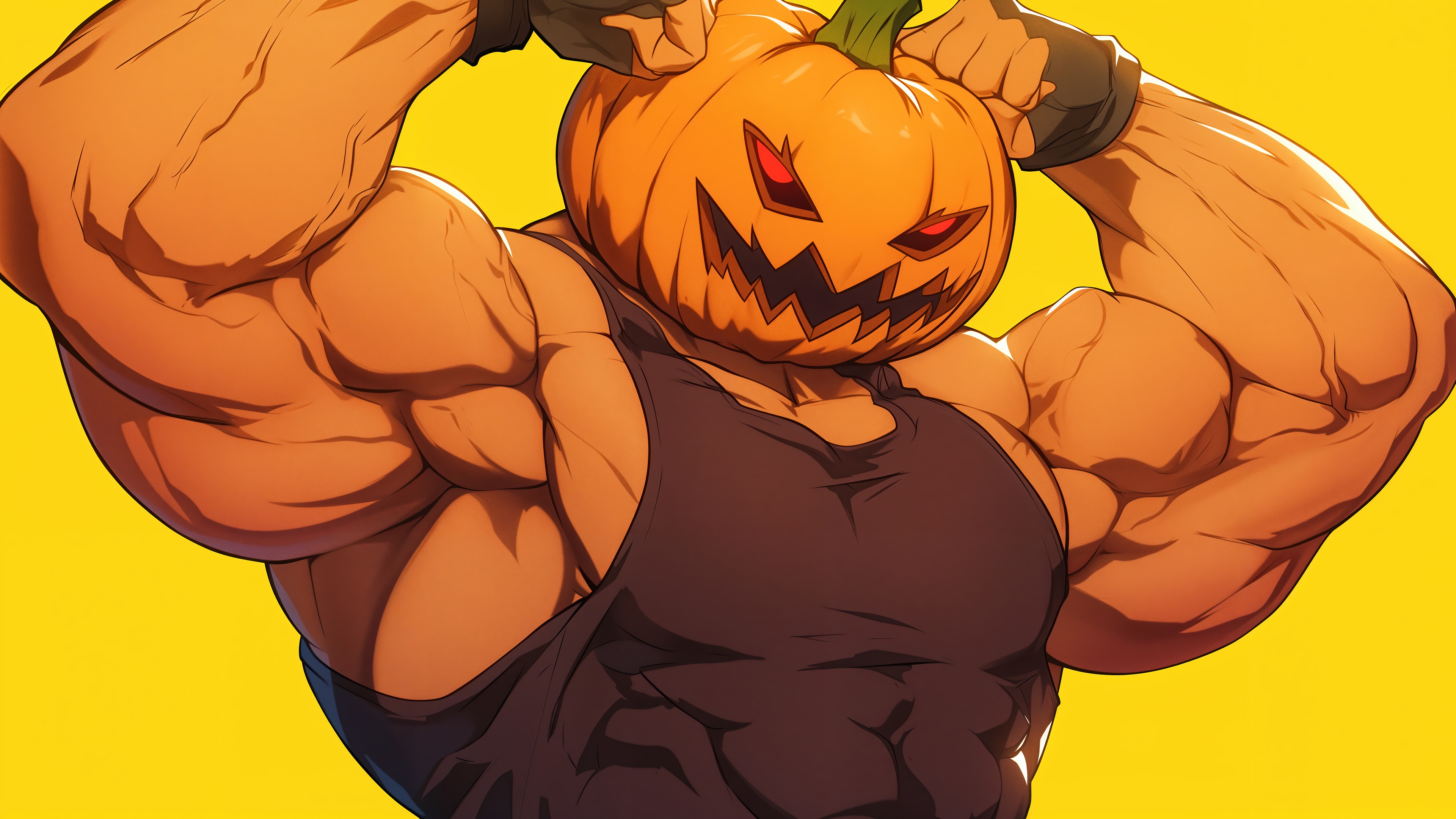 Muscular Pumpkin Head Character Flexing HD Wallpaper