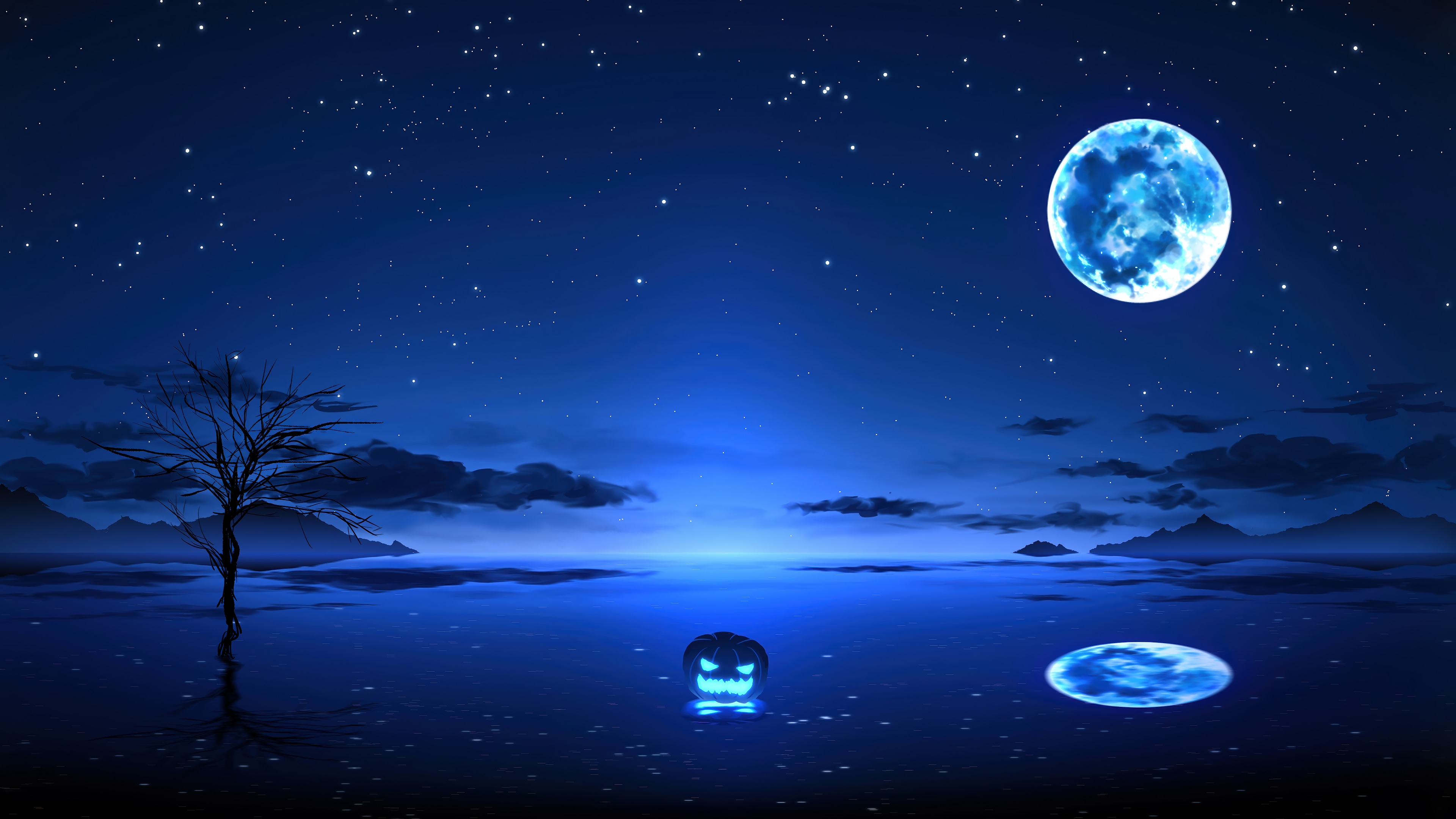Halloween Night with Full Moon and Pumpkin Head HD Wallpaper