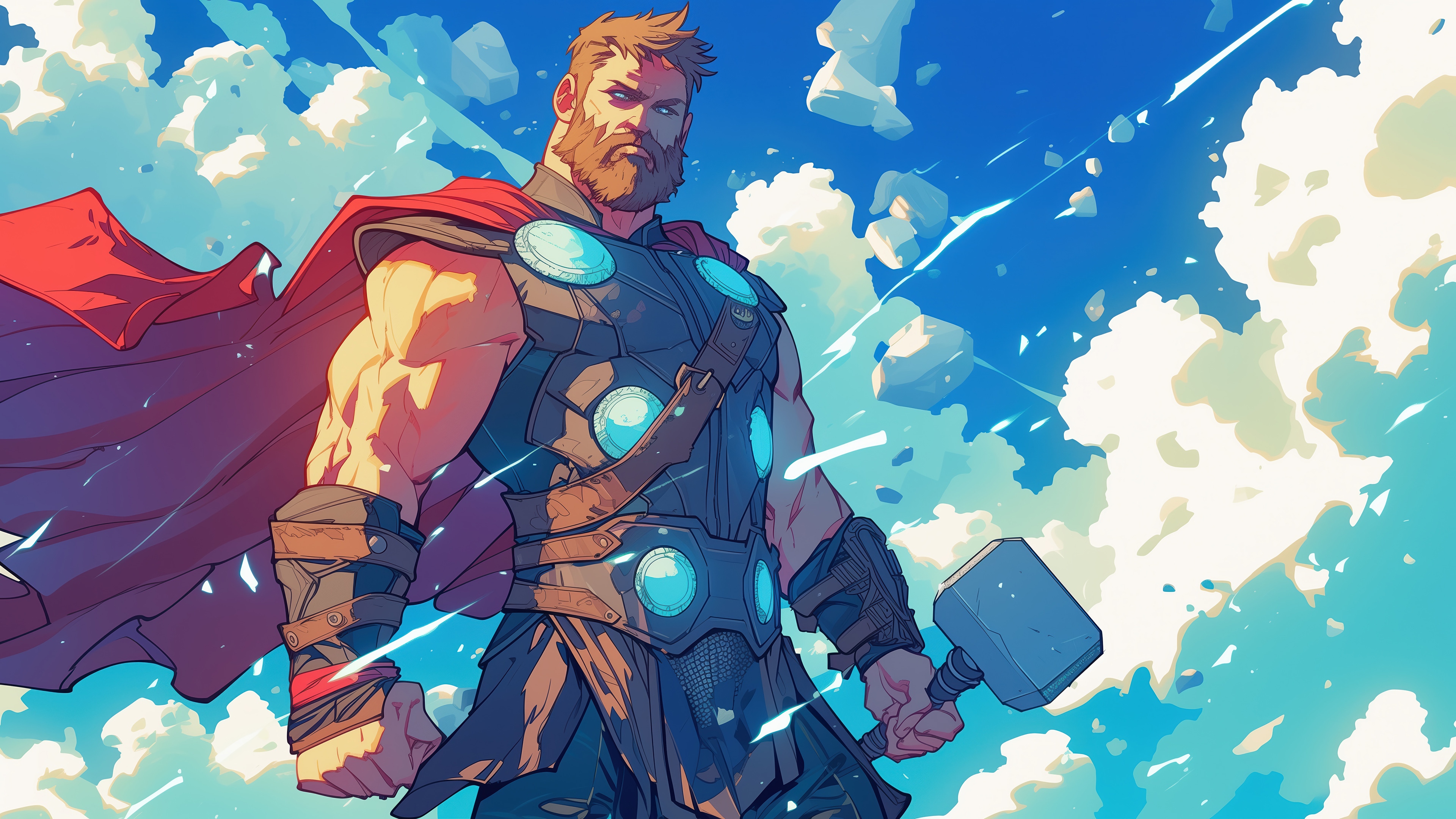 Thor with Mjolnir in the Sky 4K HD Wallpaper