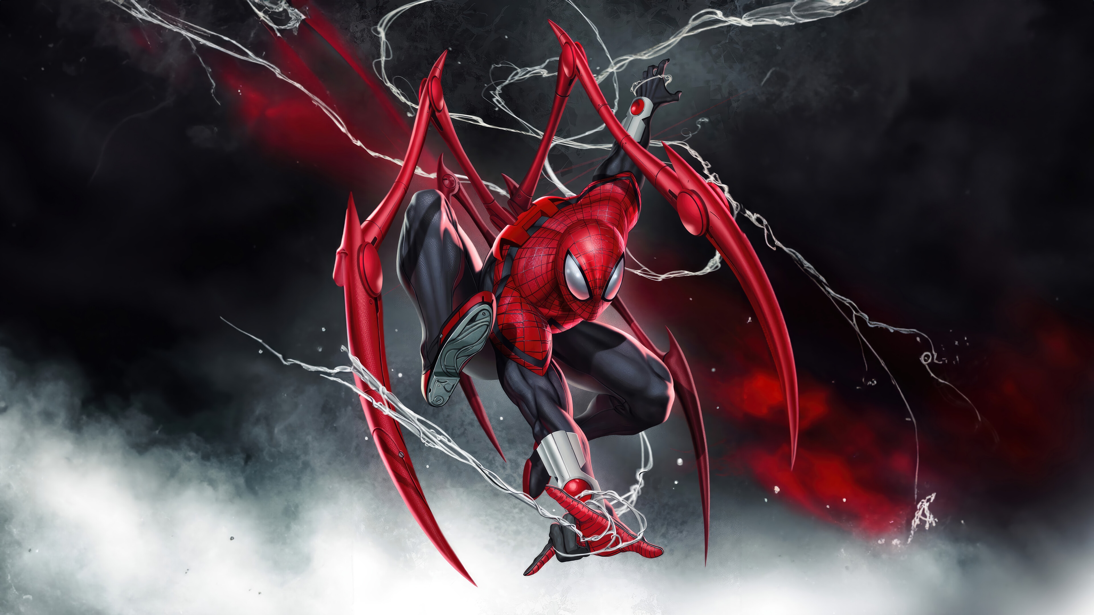 Iron Spider with red mechanical wings HD Wallpaper
