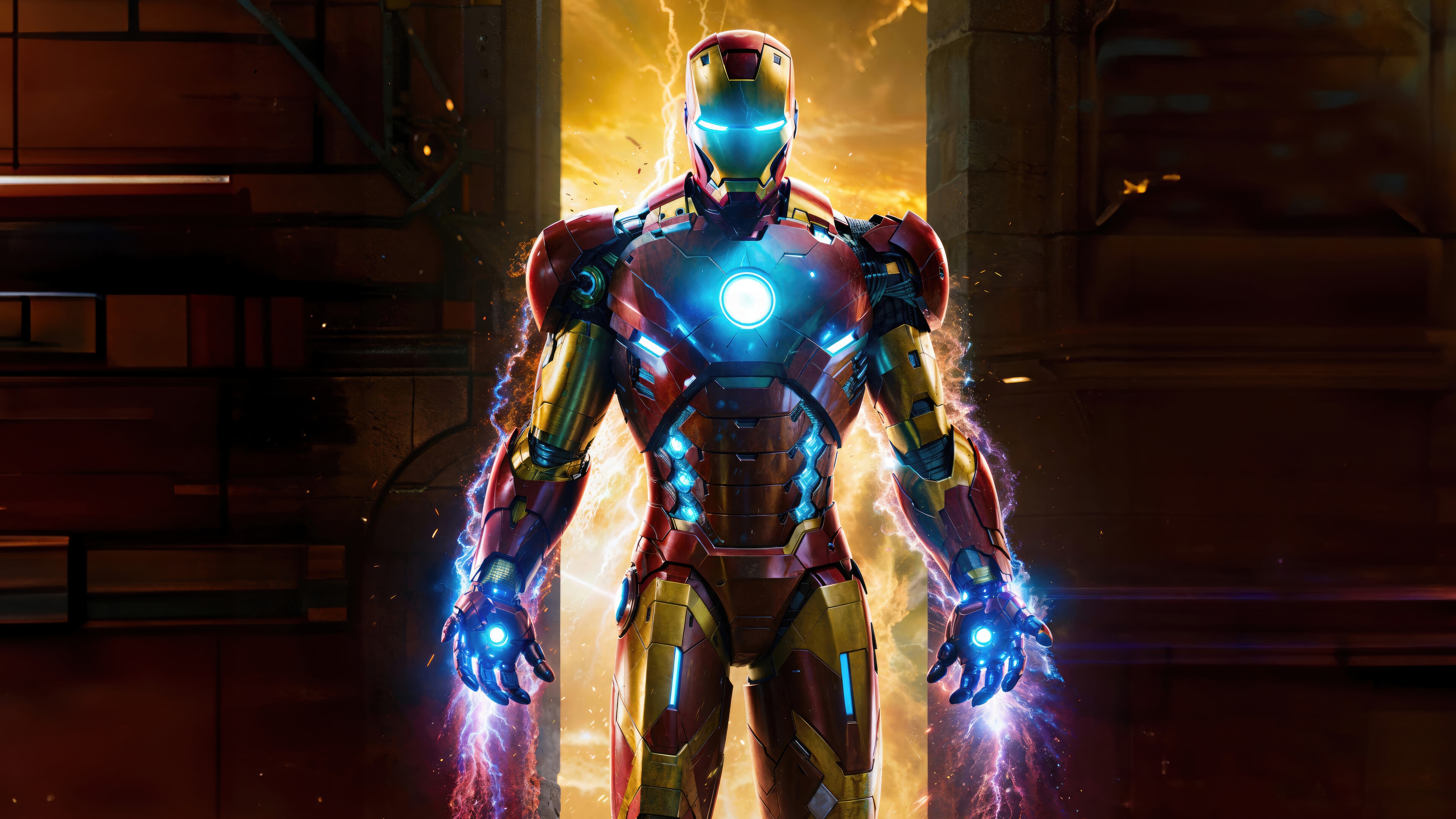 Iron Man in a suit with blue energy HD Wallpaper