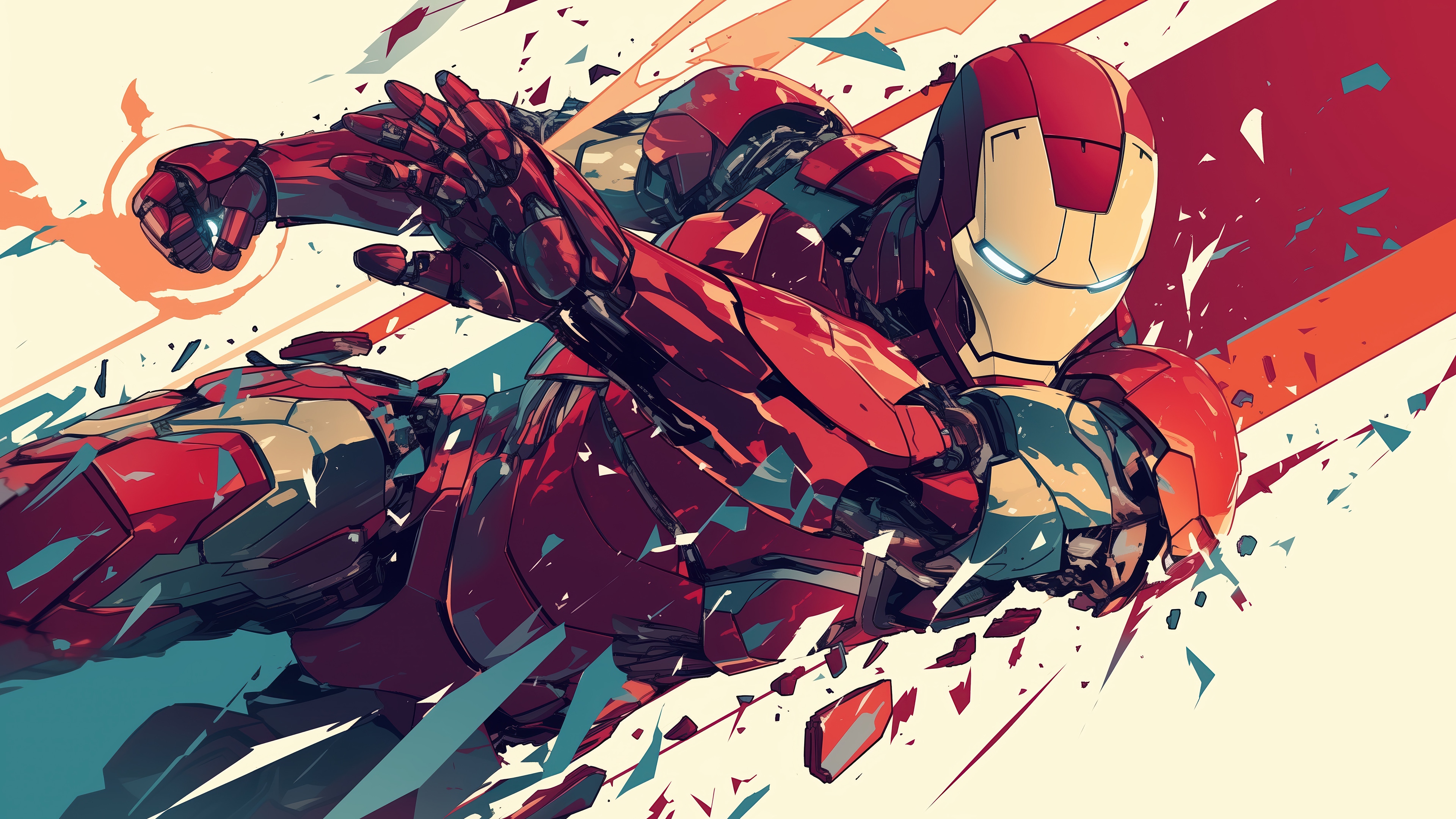 Iron Man in a dynamic pose with abstract background HD Wallpaper