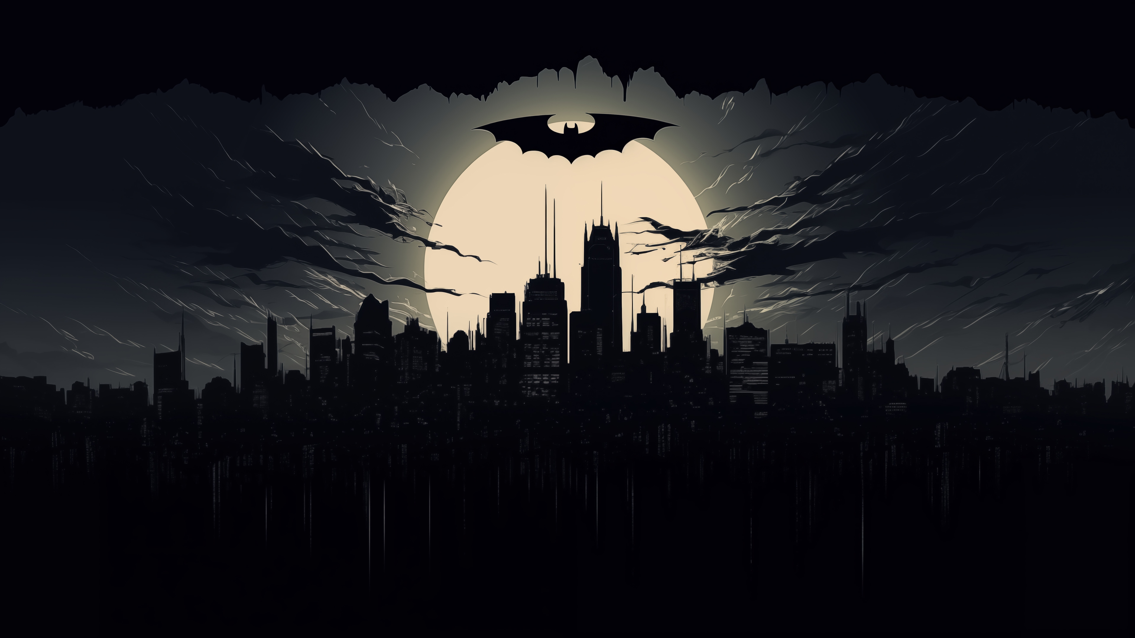 Batman Silhouette Over Gotham City Skyline 4K HD Wallpaper