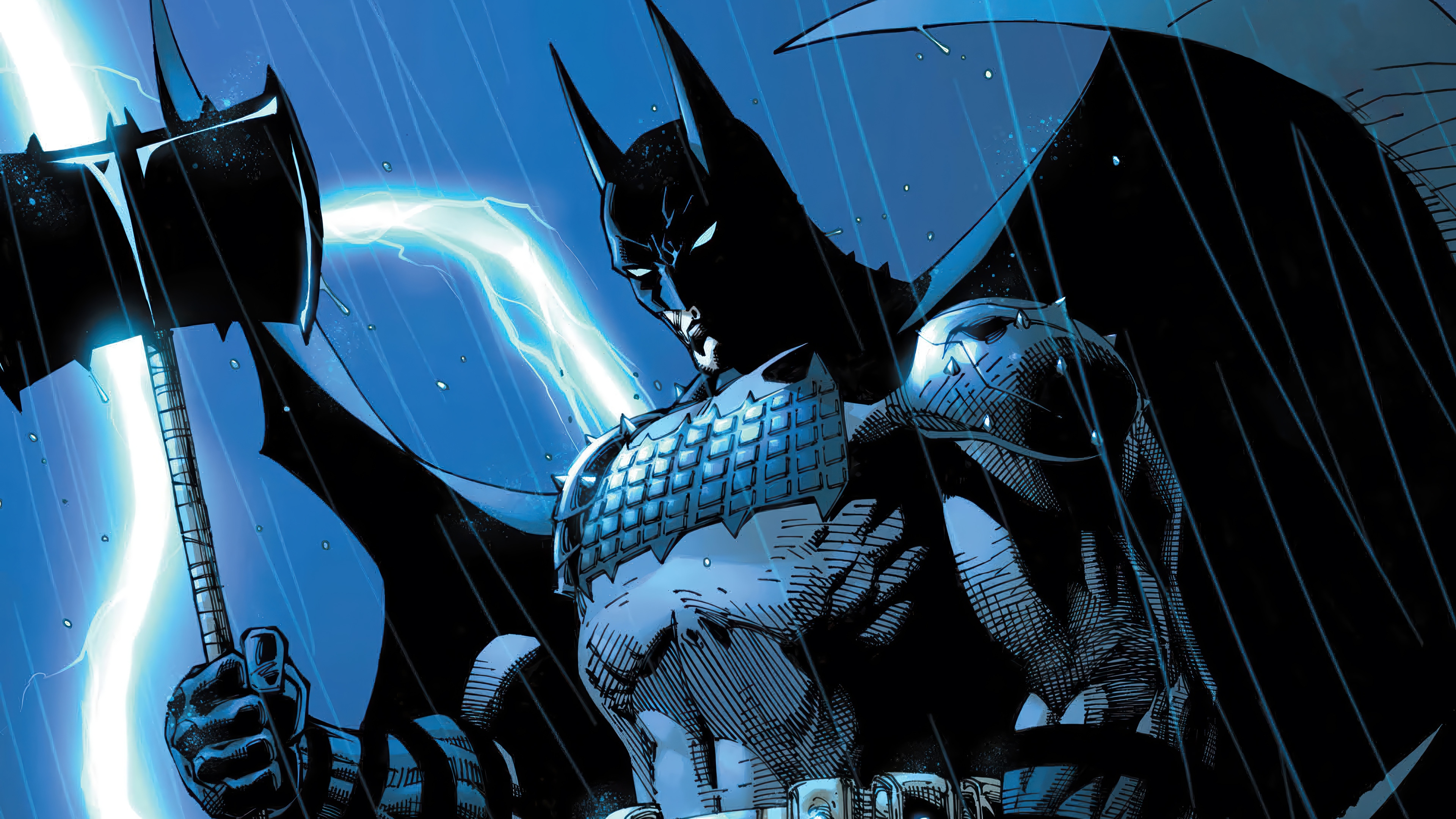 Batman holding an axe in the rain HD Wallpaper