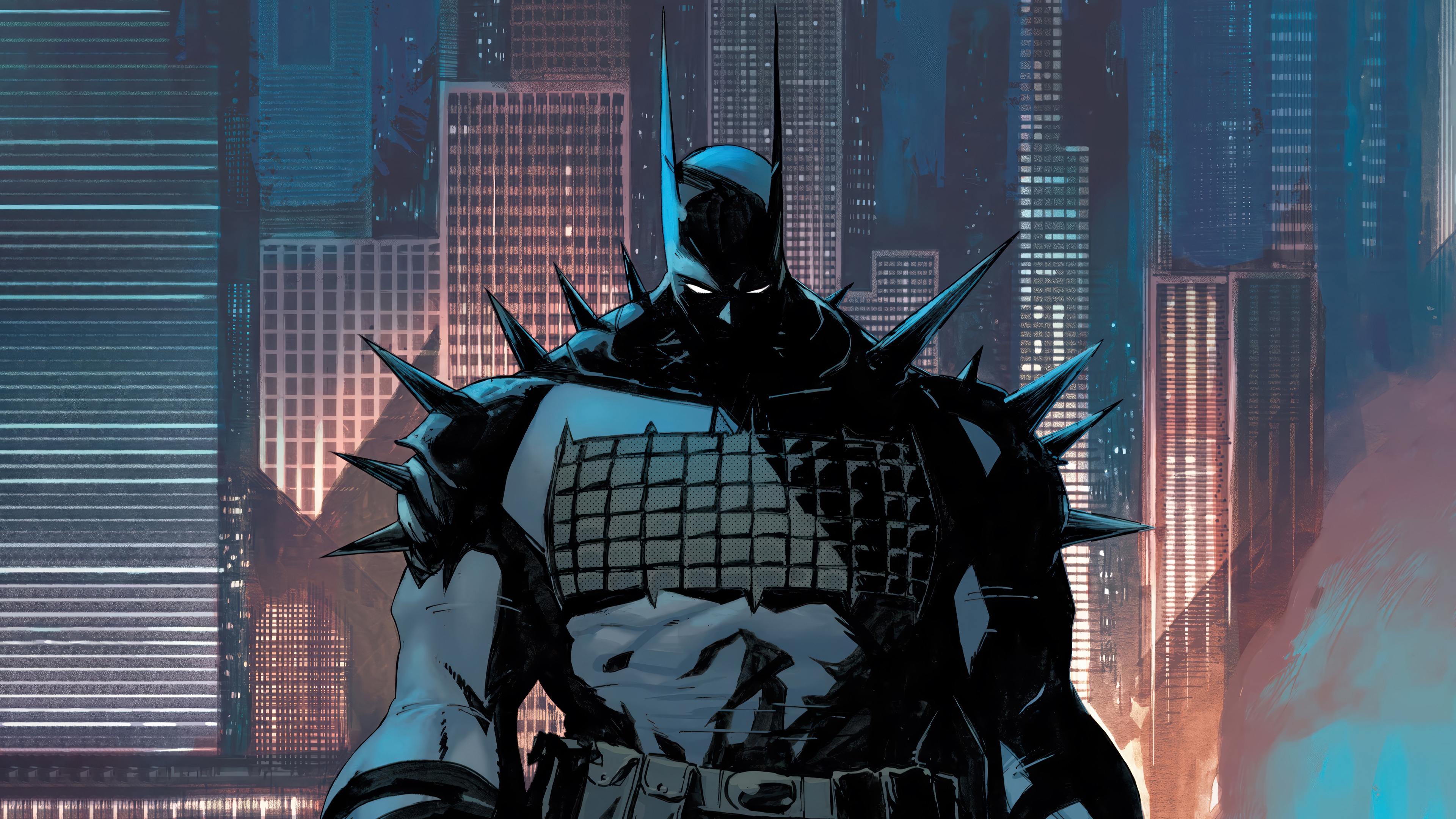 Batman in Spiked Armor in Cityscape 4K HD Wallpaper