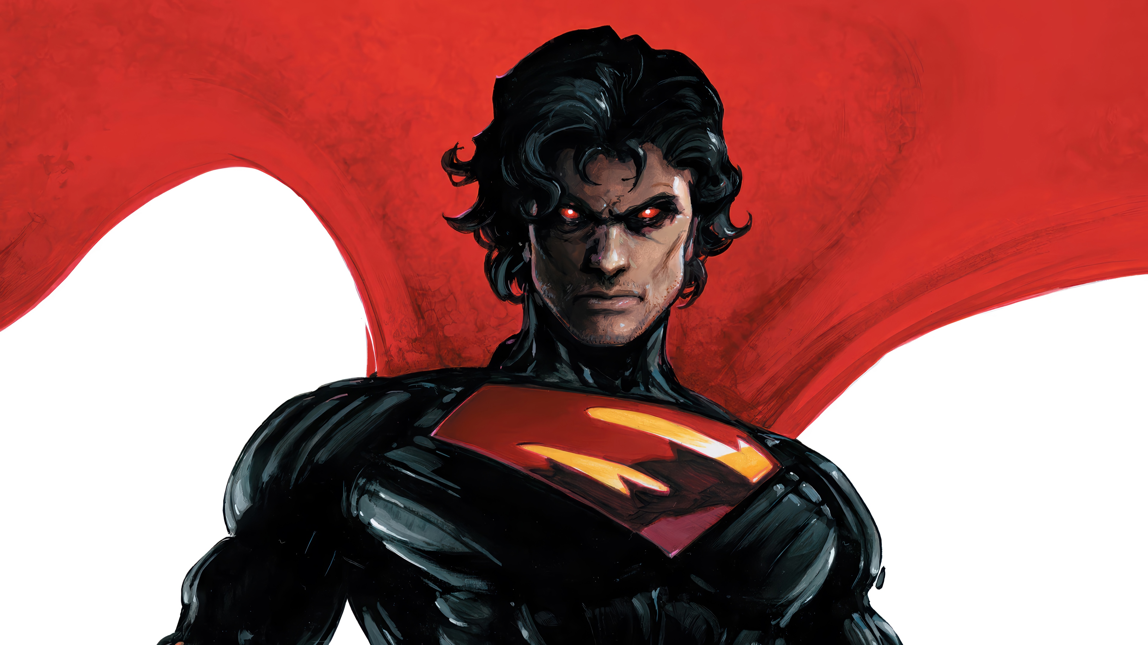 Superman in black suit with red cape 4K HD Wallpaper