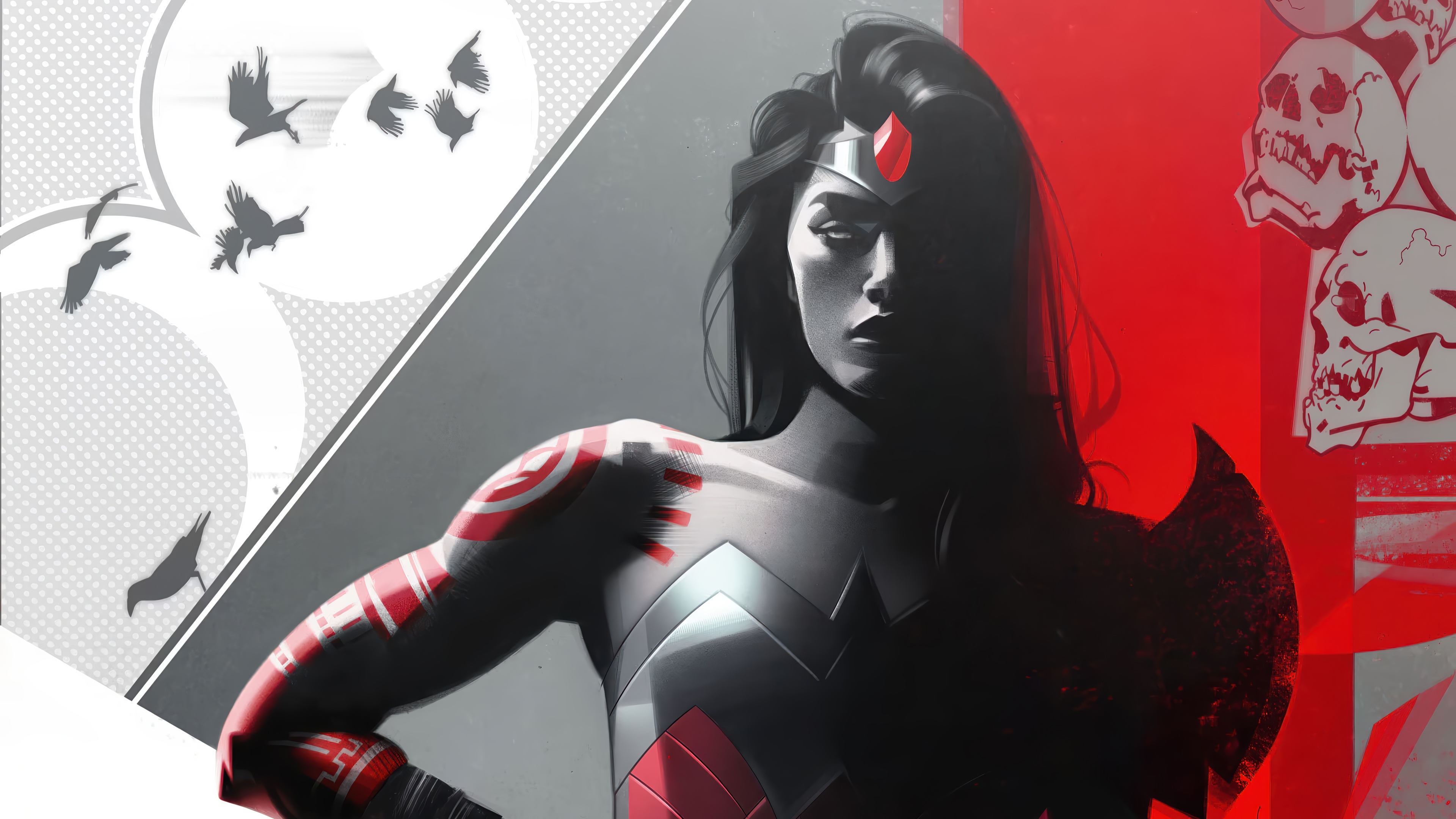 Wonder Woman with Birds and Skulls HD Wallpaper