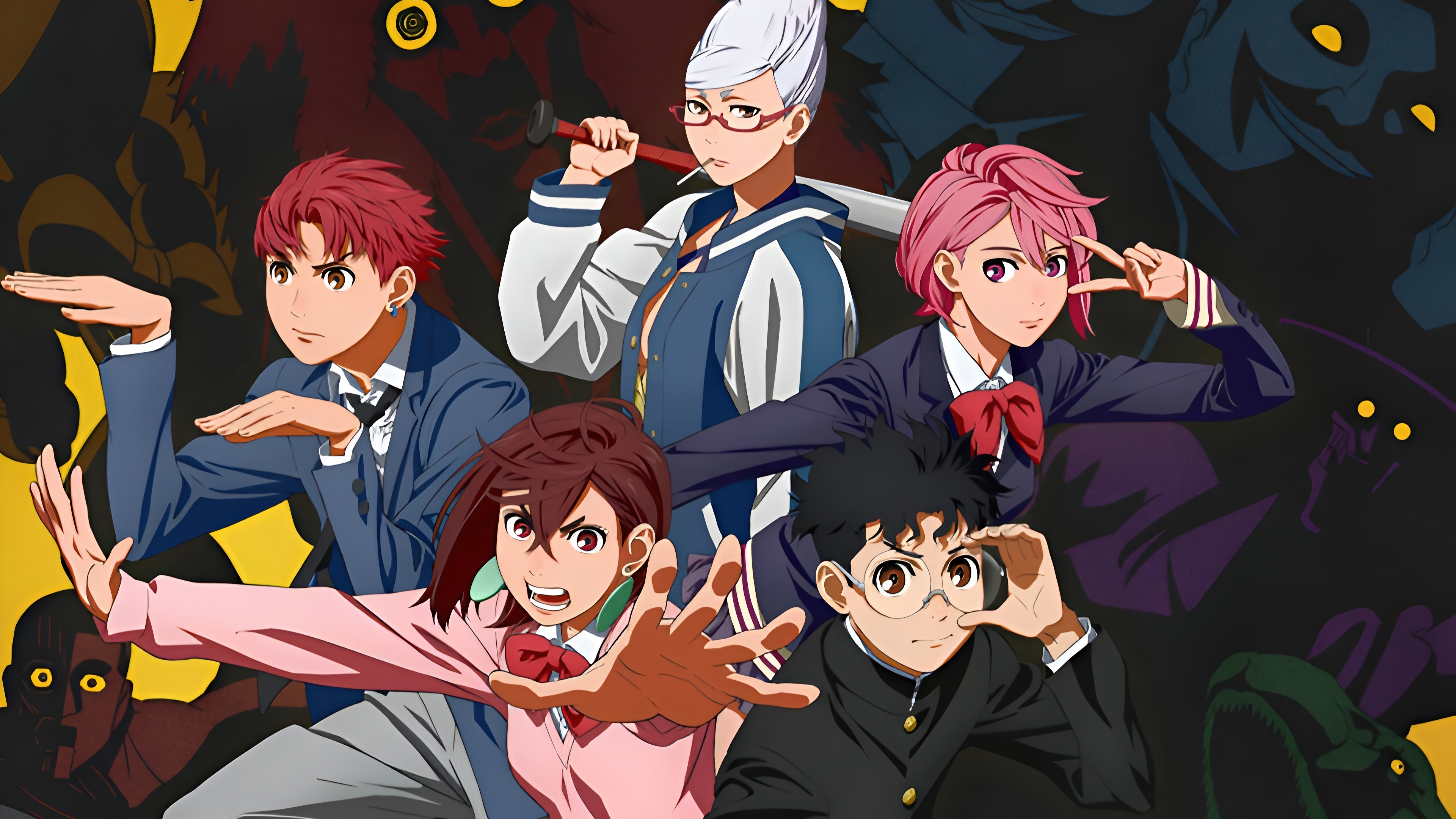 Dandadan Anime Characters with Dark Figures HD Wallpaper