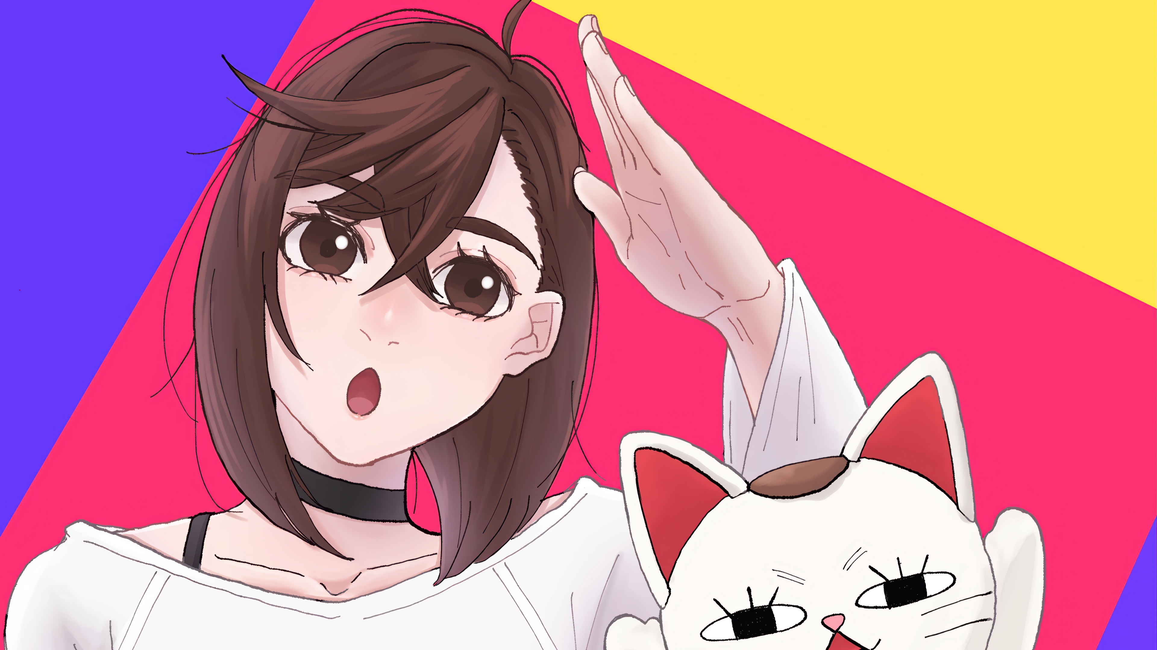 Dandadan Momo Ayase and Cat 4K HD Wallpaper